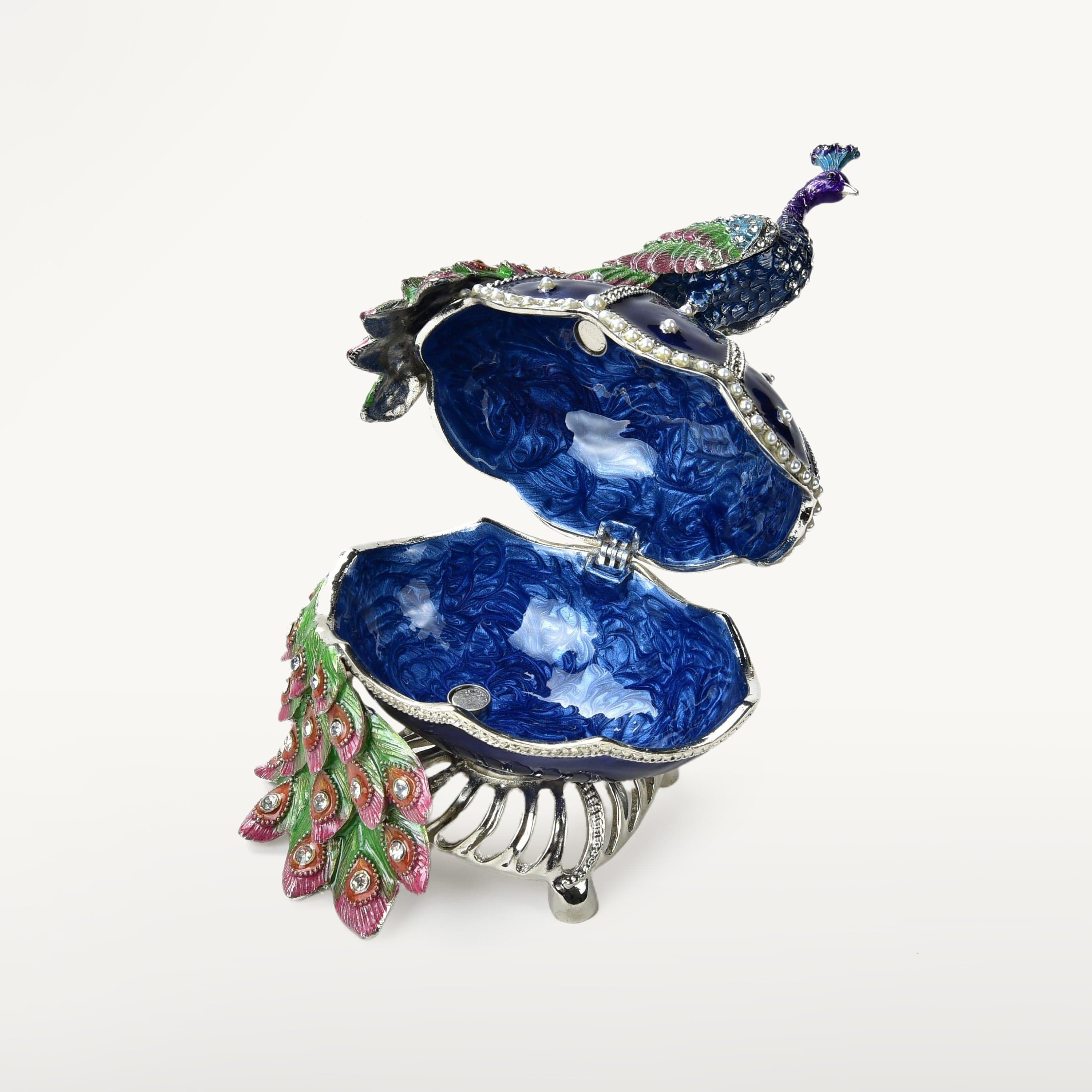 Kalifano Vanity Figurine Peacock on Egg Figurine Keepsake Box made with Crystals SVA-094