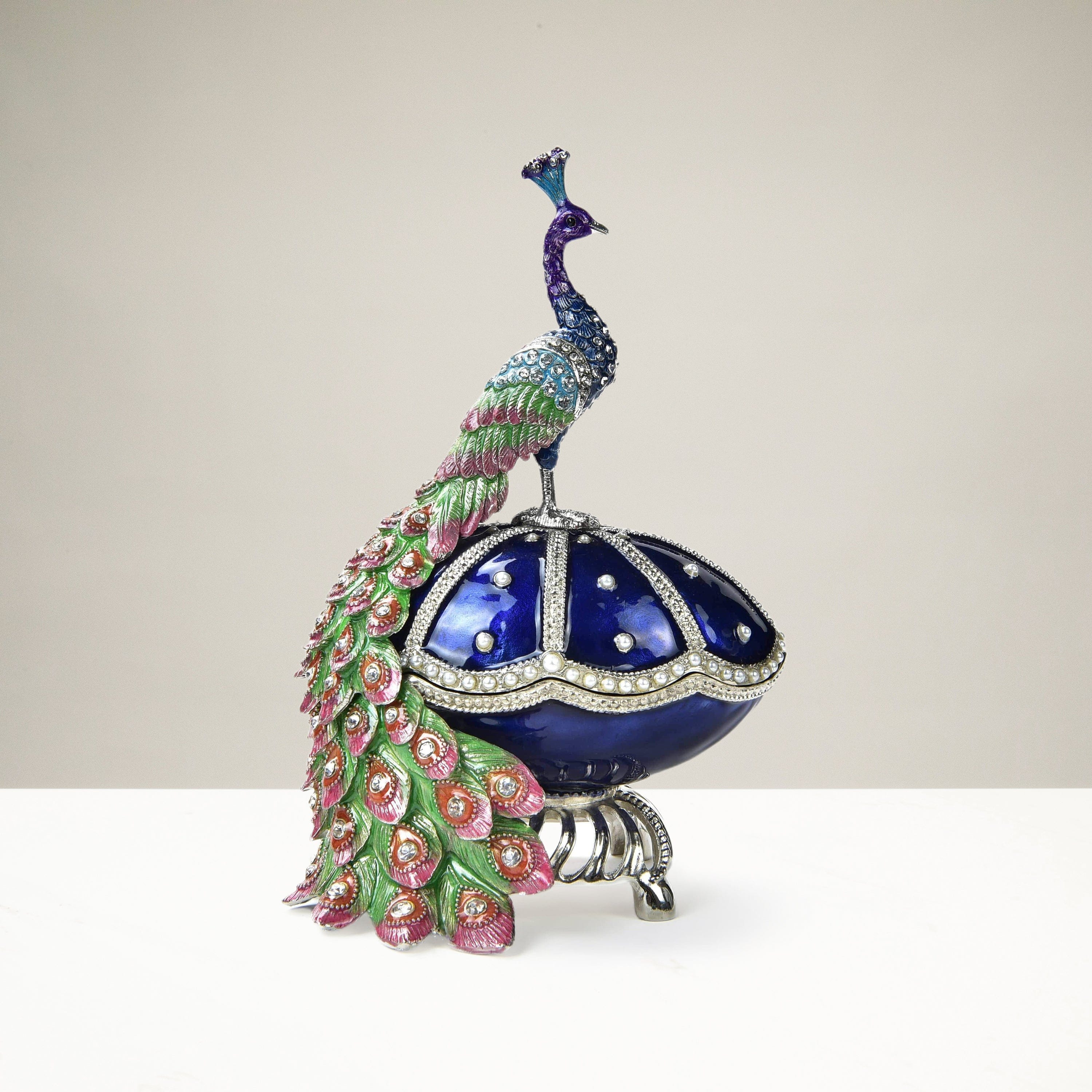 Kalifano Vanity Figurine Peacock on Egg Figurine Keepsake Box made with Crystals SVA-094