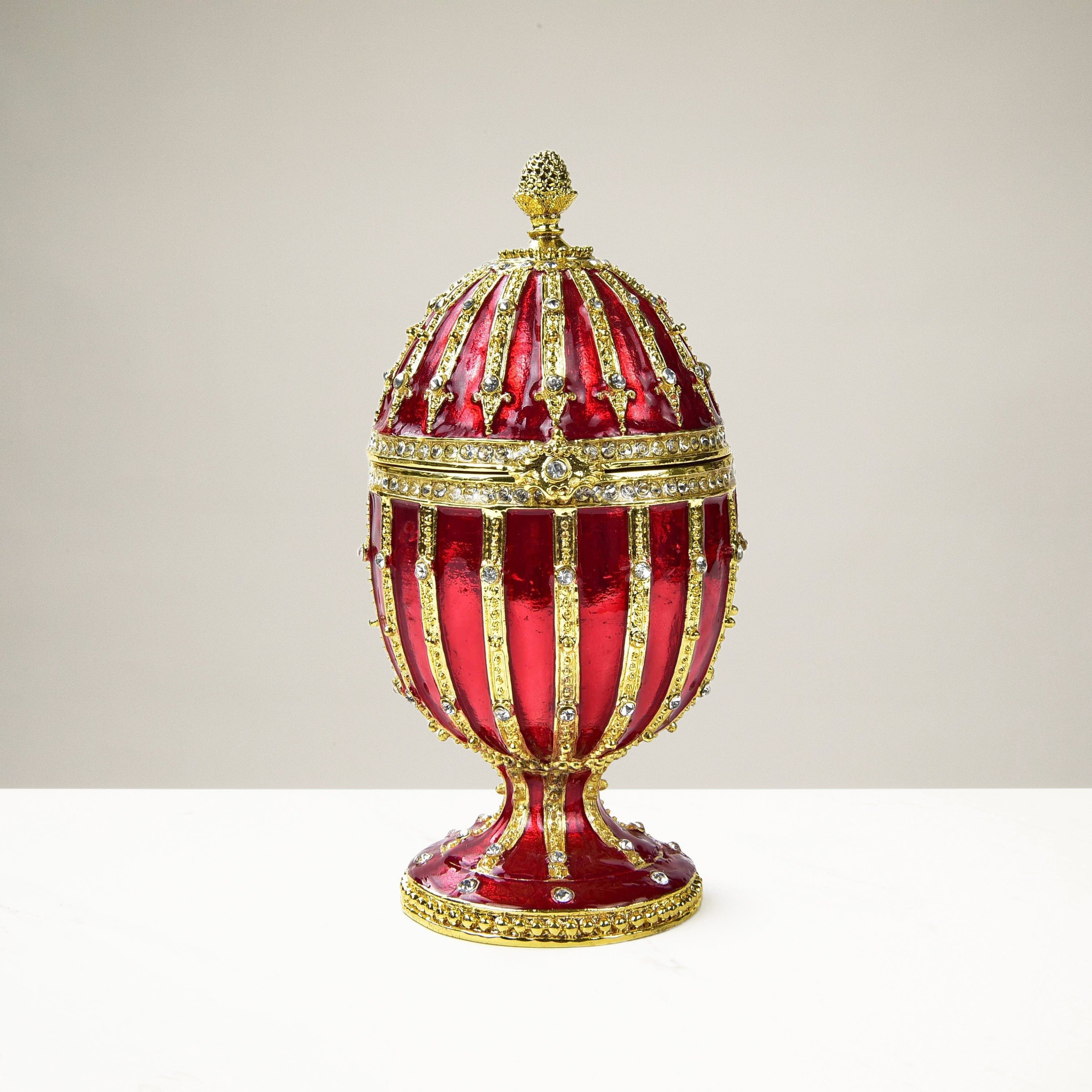 Kalifano Vanity Figurine Red Faberge Egg Figurine Keepsake Musical Box made with Crystals SVA-089