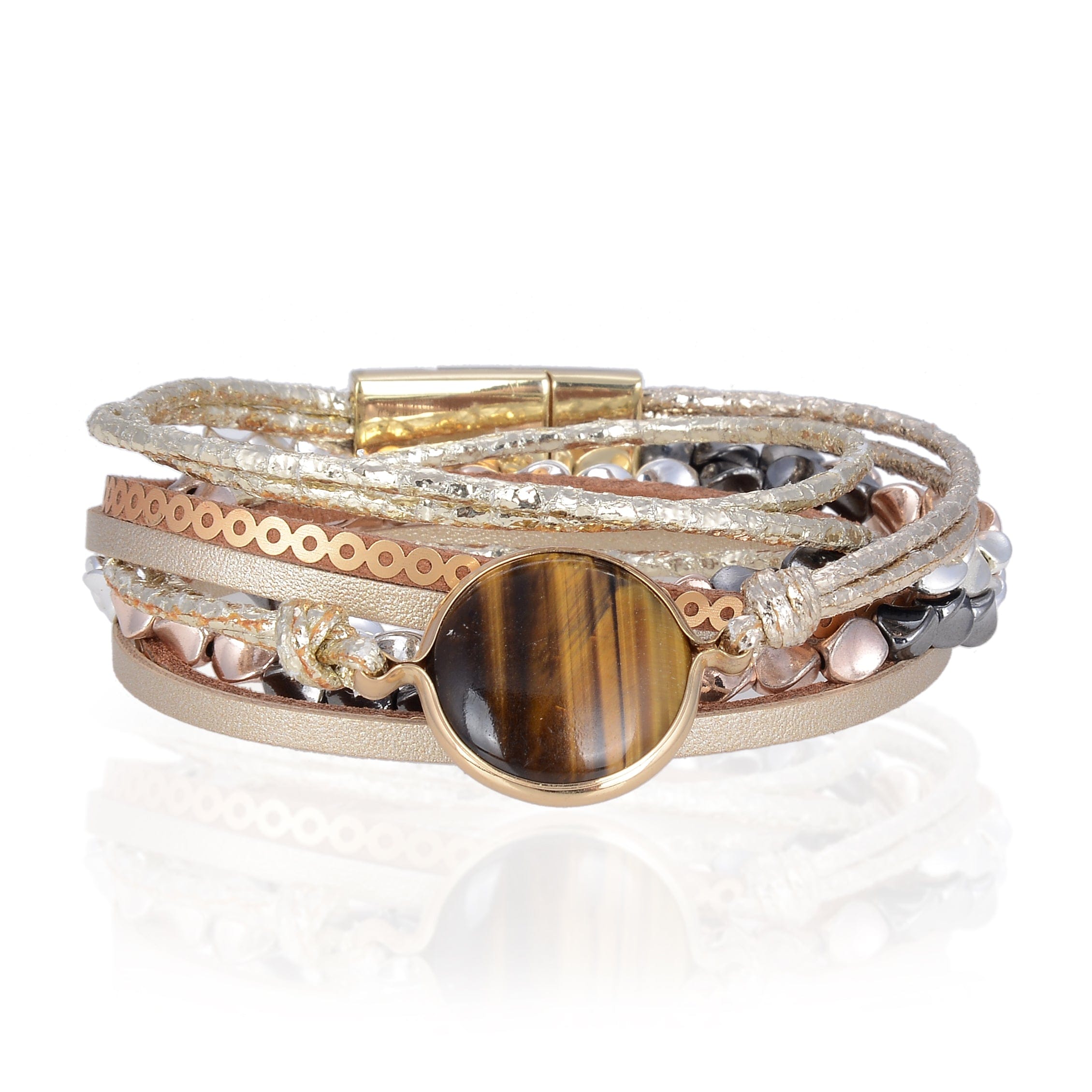 Kalifano Multiwrap Bracelets Multiple Strand Gold Bracelet with Natural Gemstone and Magnetic Clasp BMW-32-GD