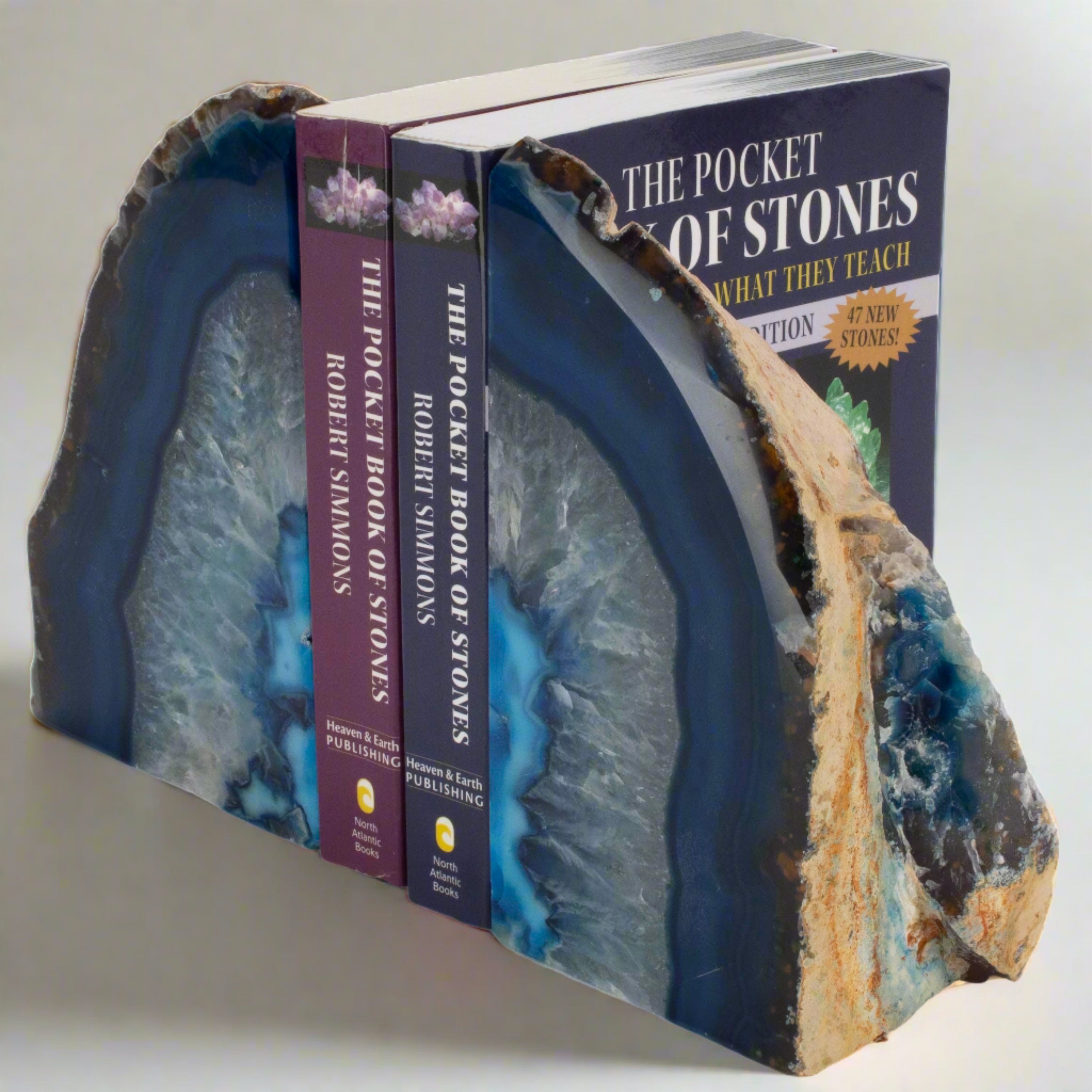 KALIFANO Agate Large Blue Agate Geode Bookend Set BAB400-BE