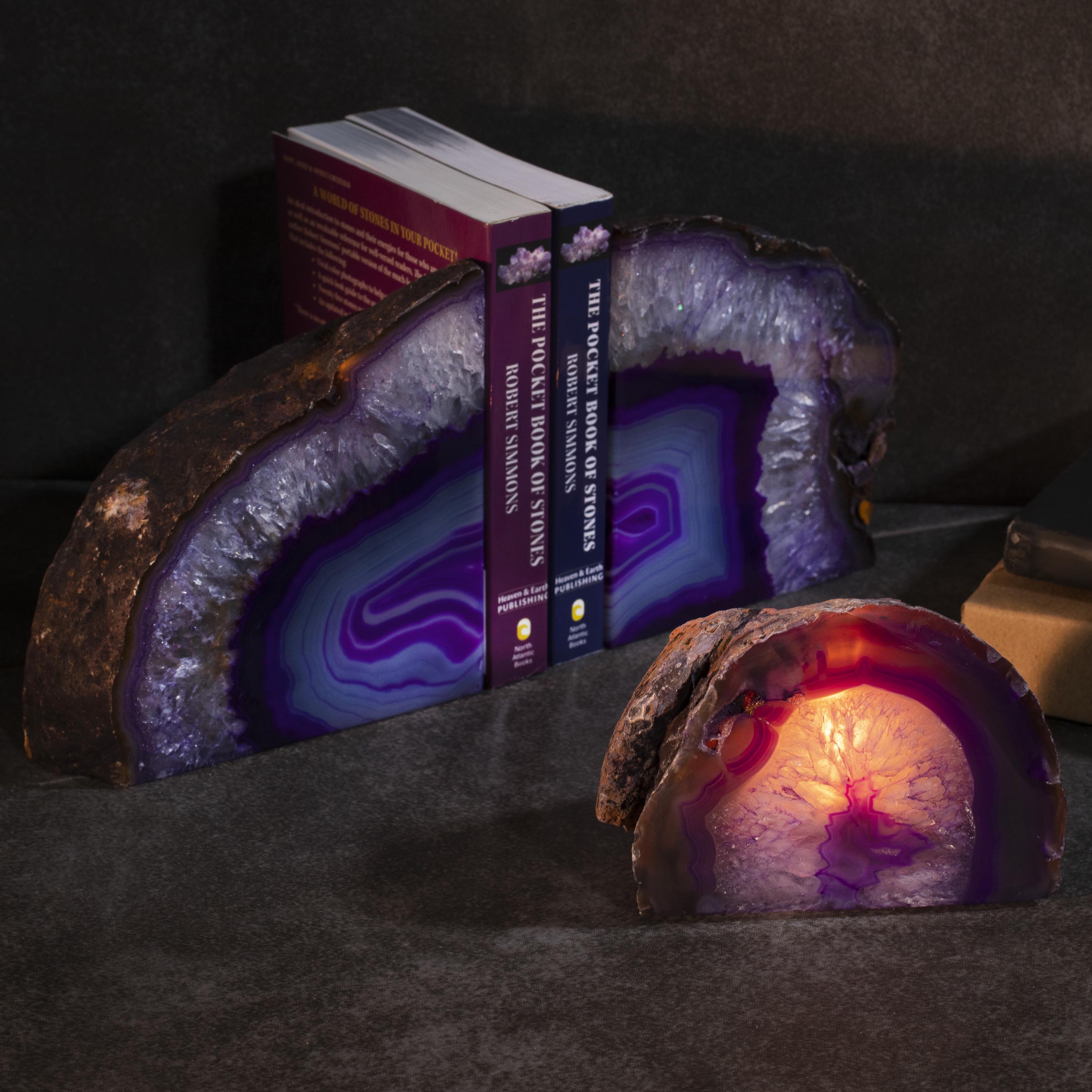 KALIFANO Agate Large Purple Agate Geode Bookend Set BAB400-PE