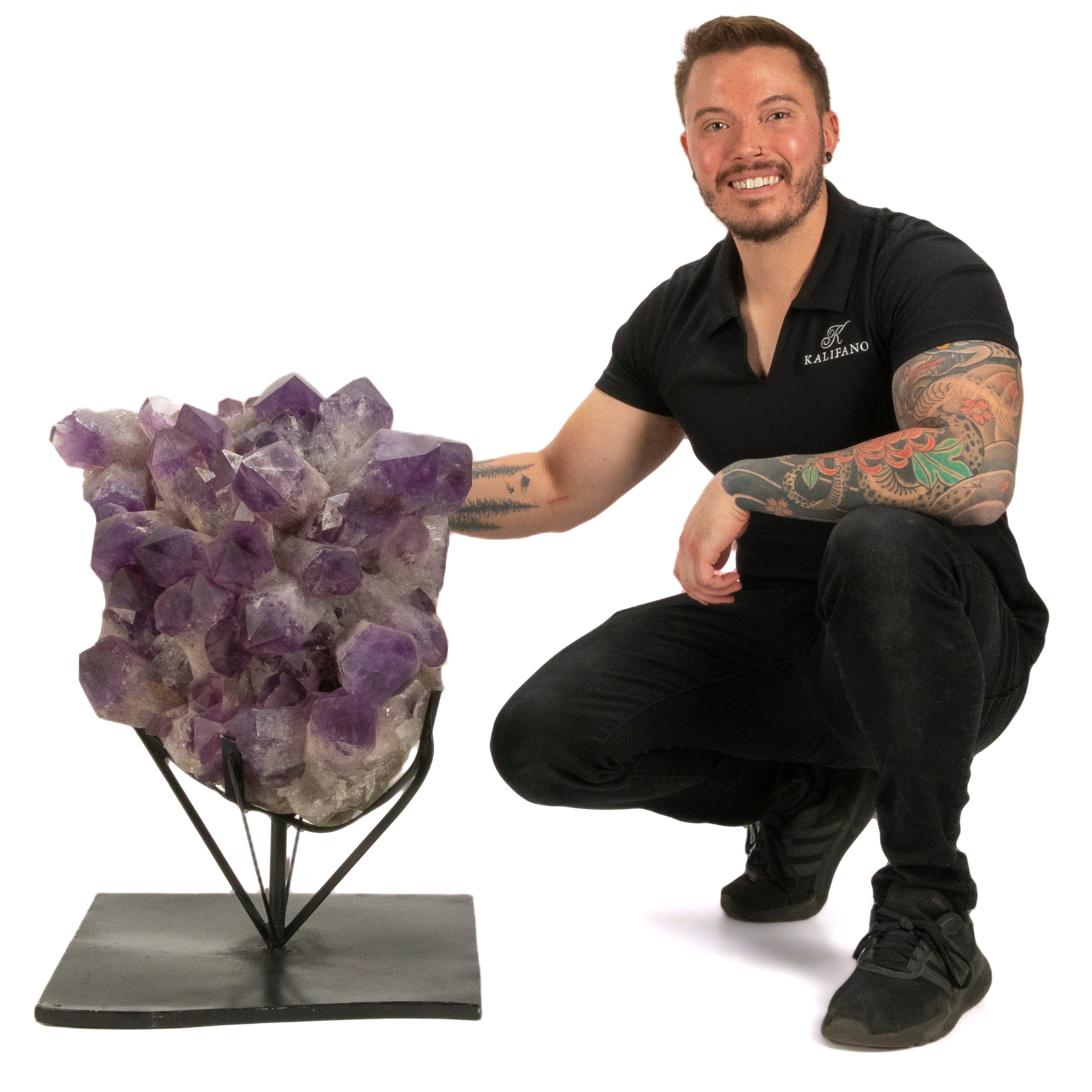 Kalifano Amethyst Bolivian Amethyst Point Cluster on Custom Stand - 28" / 82 kg BA70000.001