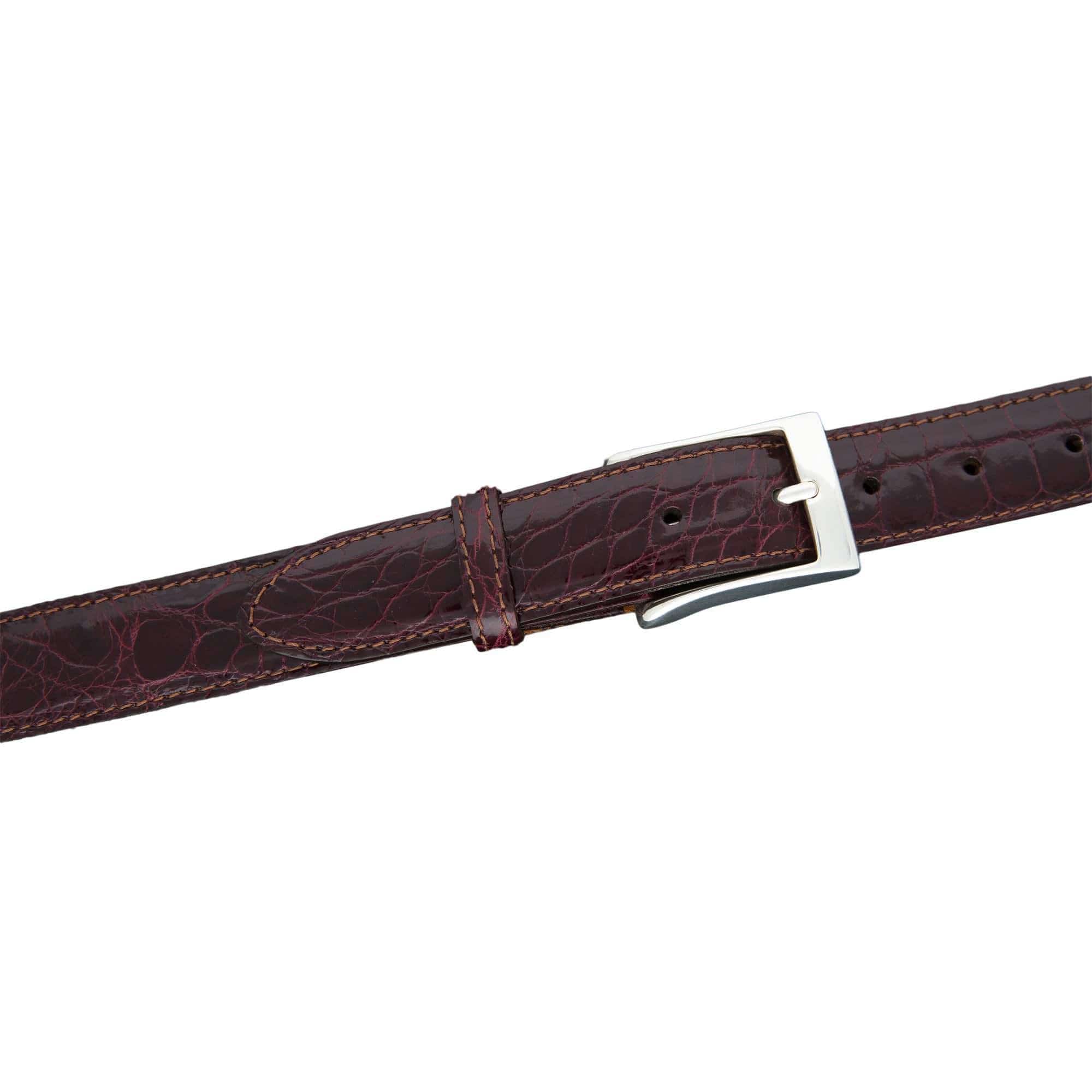 Kalifano Belts & Buckles KA32-BUR - KALIFANO American Alligator 32 mm Belt, Burgundy KA32-BUR