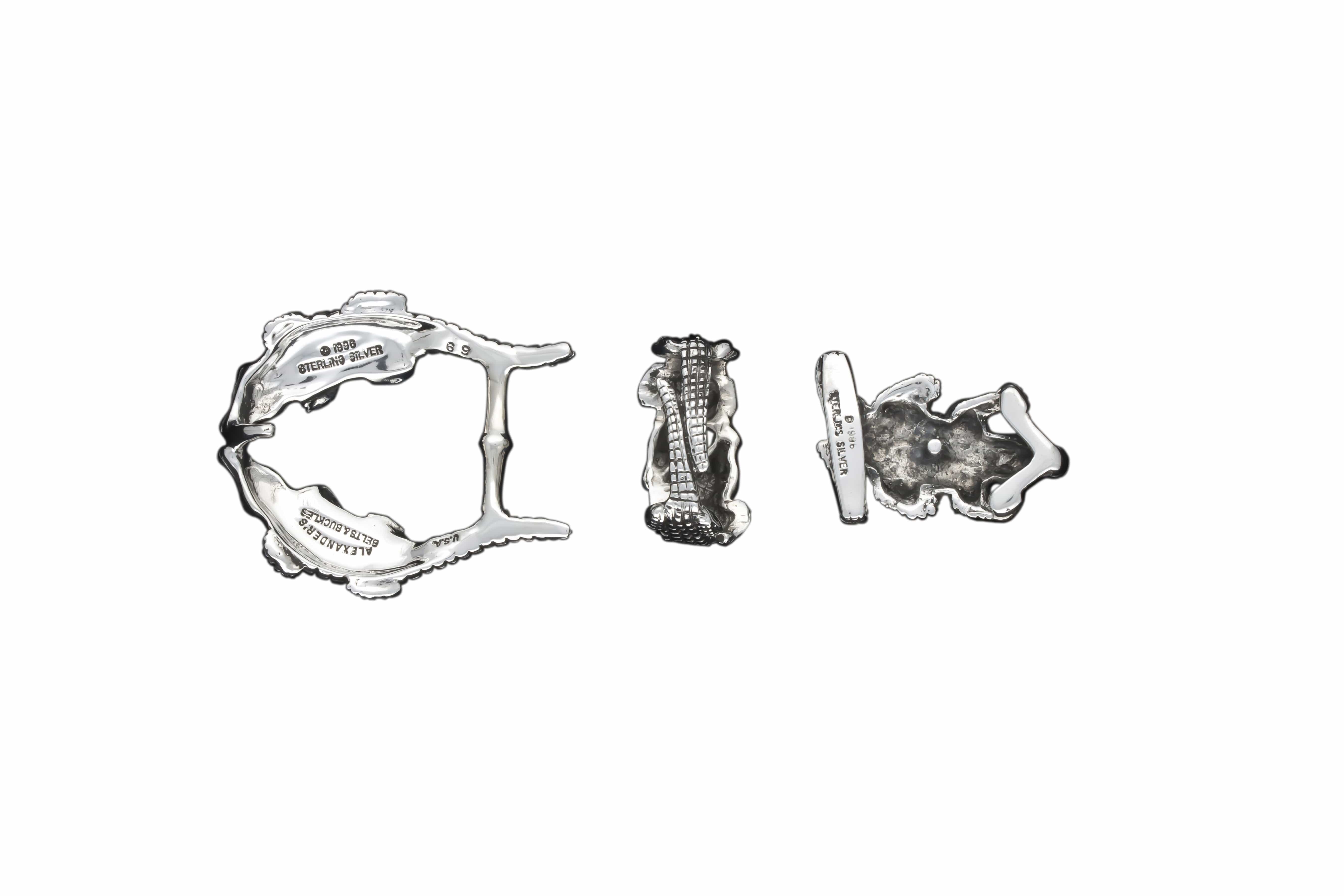 Kalifano Belts & Buckles RS69 - 1" Kissing Alligator Sterling Silver Buckle Set RS69