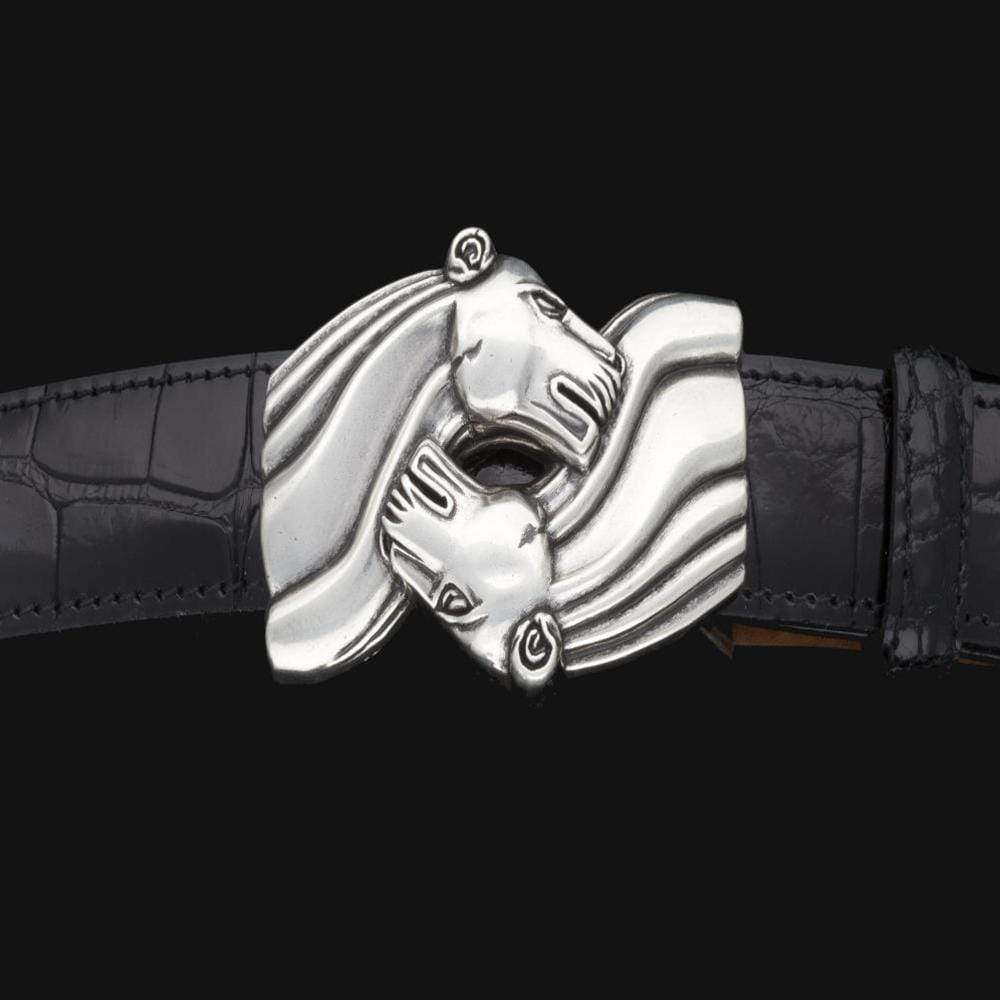 Kalifano Buckles KB25-9391AS - Kalifano Buckle 25mm Kissing Jaguars - Antique Silver KB25-9391AS
