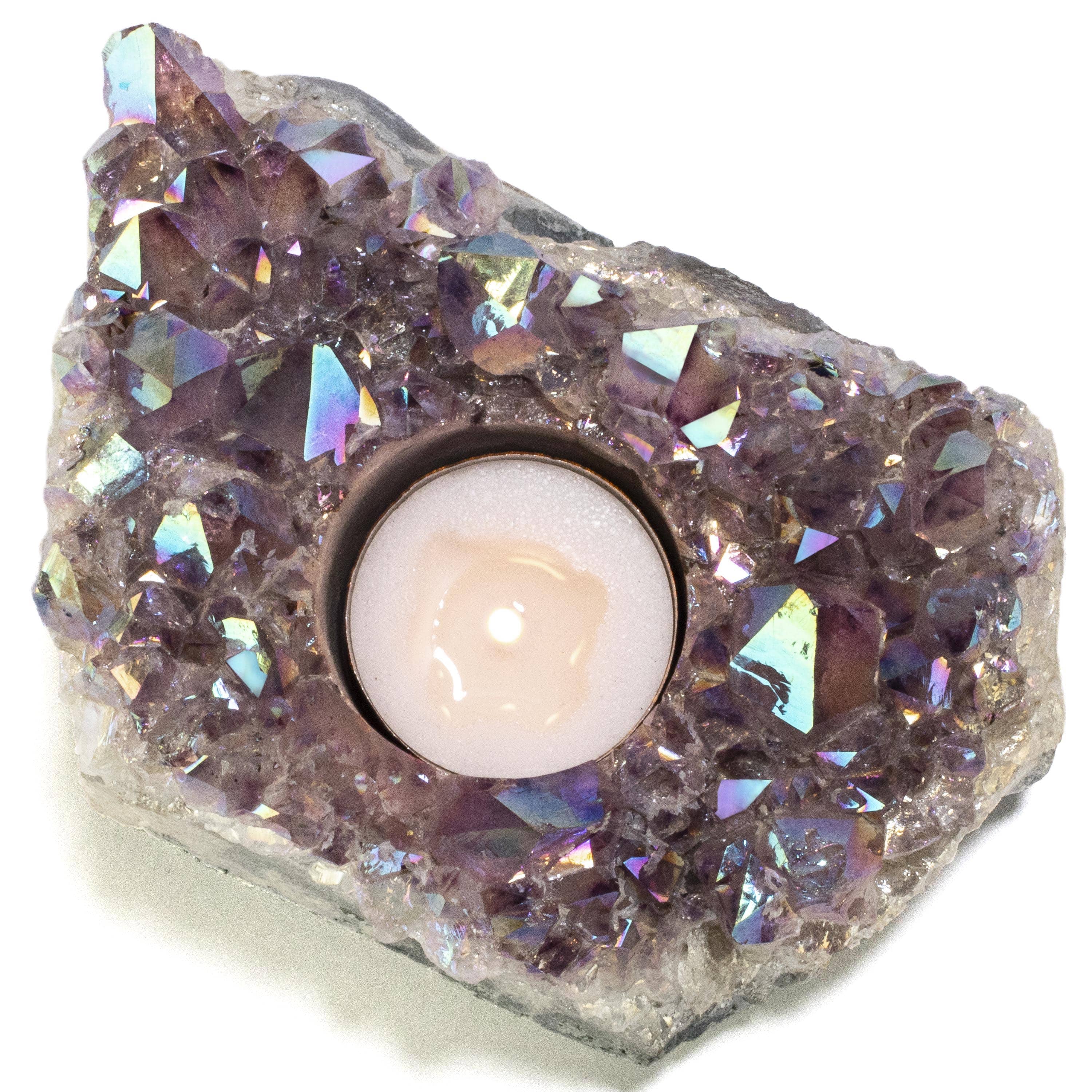 Kalifano Candle Holders Angel Aura Borealis Geode Tealight Candle Holder GCH-21