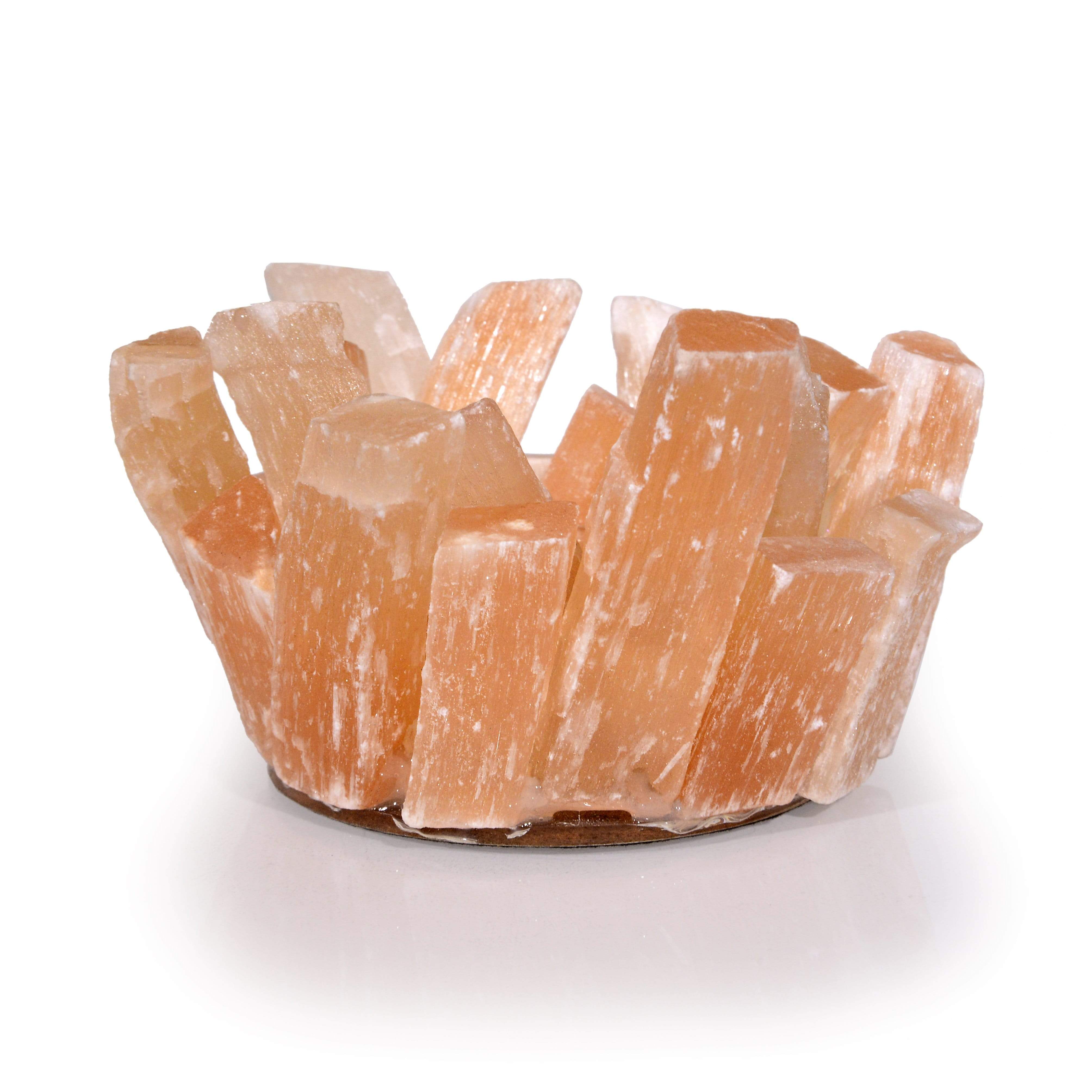 Kalifano Candle Holders Natural Peach Selenite Cluster Crystal Tealight Candle Holder GCH-13