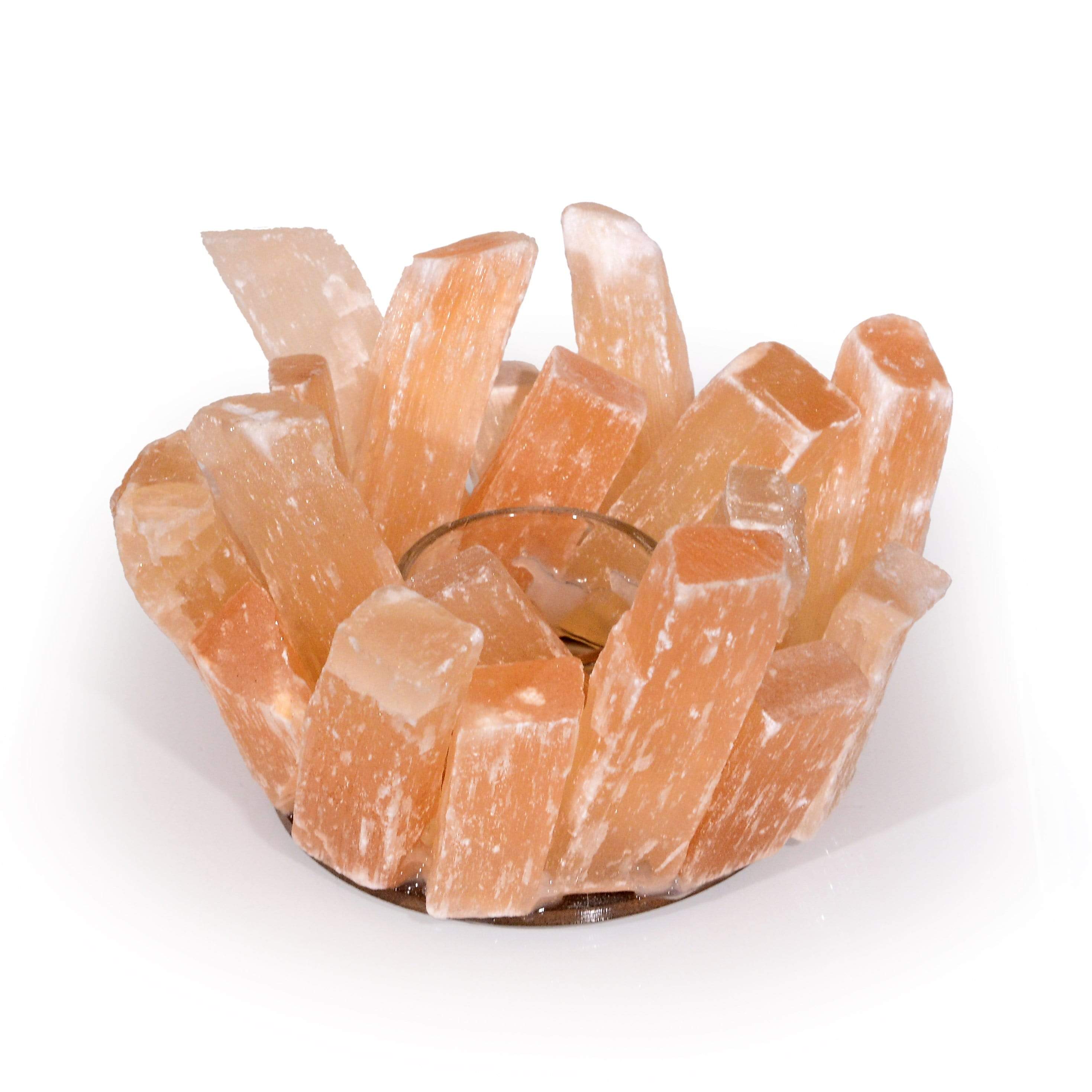 Kalifano Candle Holders Natural Peach Selenite Cluster Crystal Tealight Candle Holder GCH-13