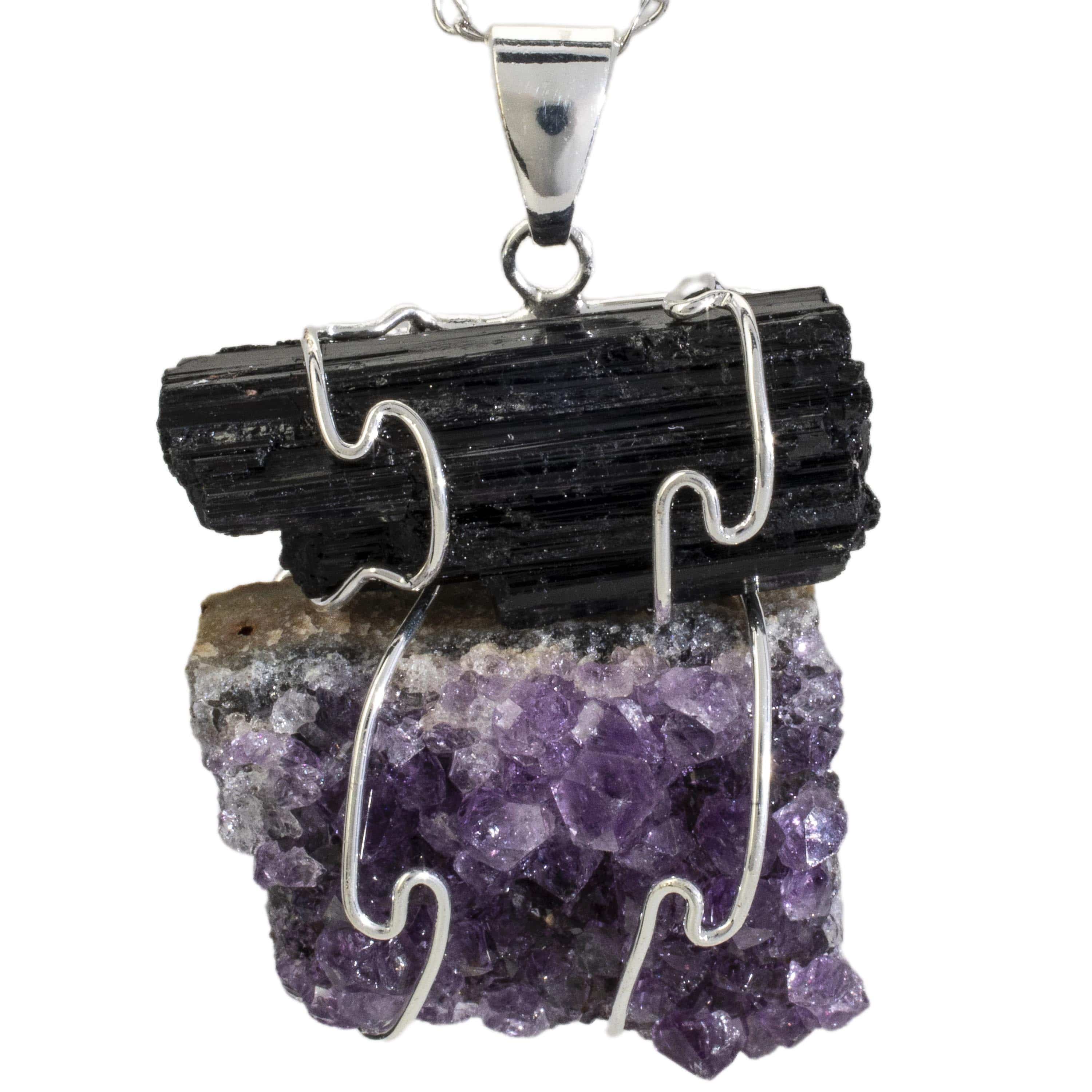 Kalifano Crystal Jewelry Amethyst and Black Tourmaline Pendnant on Chain CJN-2-A+T