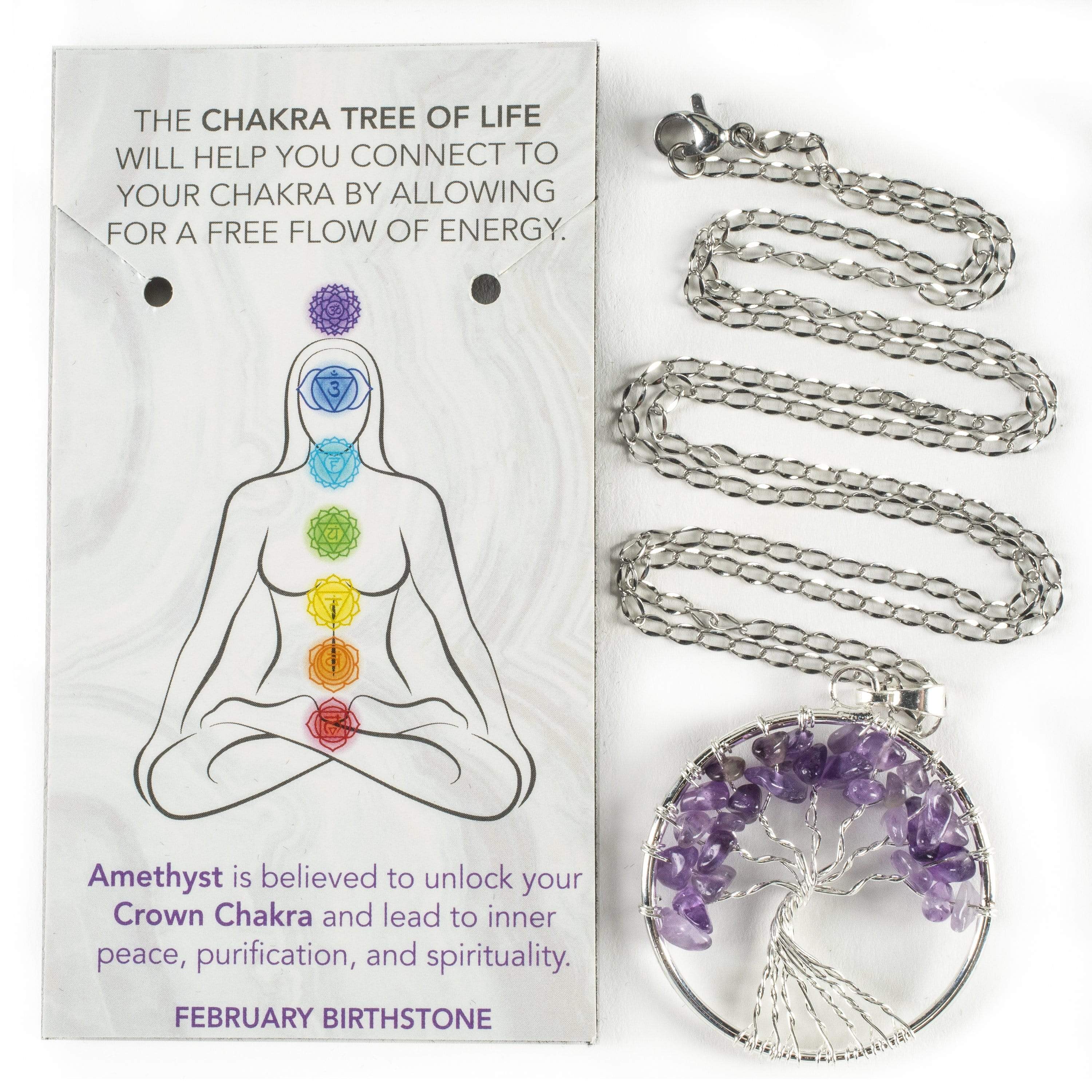 Kalifano Crystal Jewelry Amethyst Chakra Gemstone Tree of Life Necklace & Stainless Steel Chain CJCN20-AM