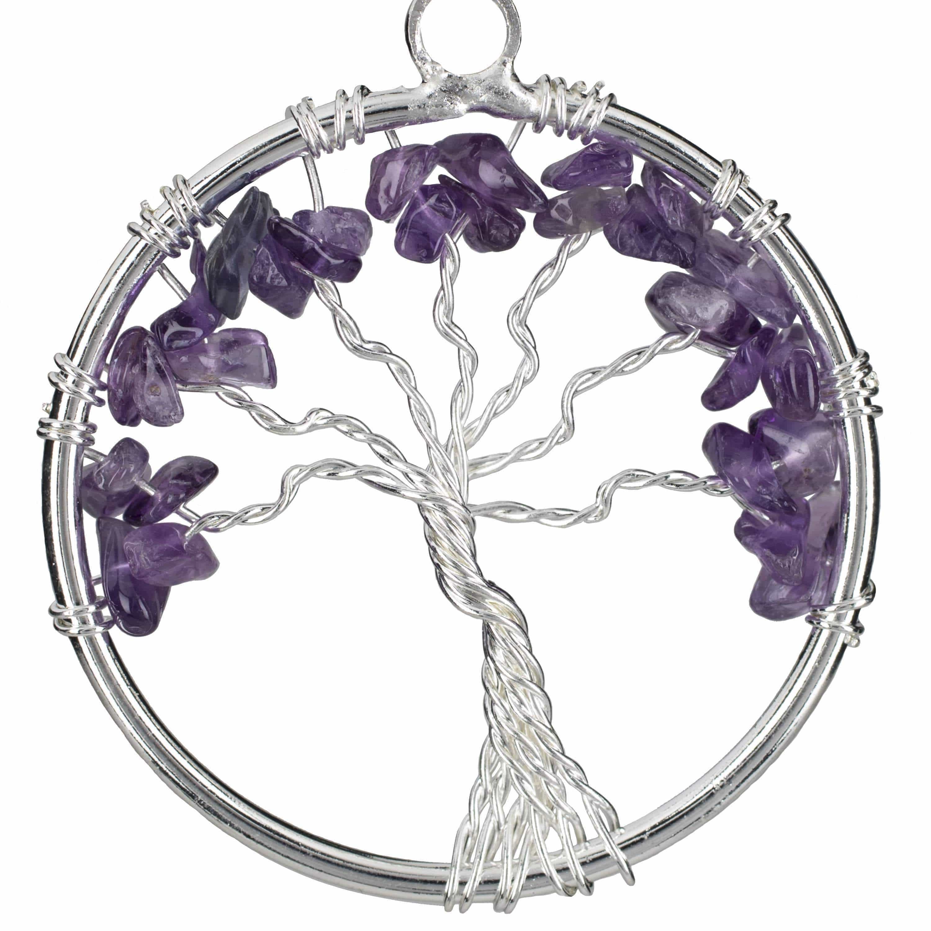 Kalifano Crystal Jewelry Amethyst Chakra Gemstone Tree of Life Necklace & Stainless Steel Chain CJCN20-AM