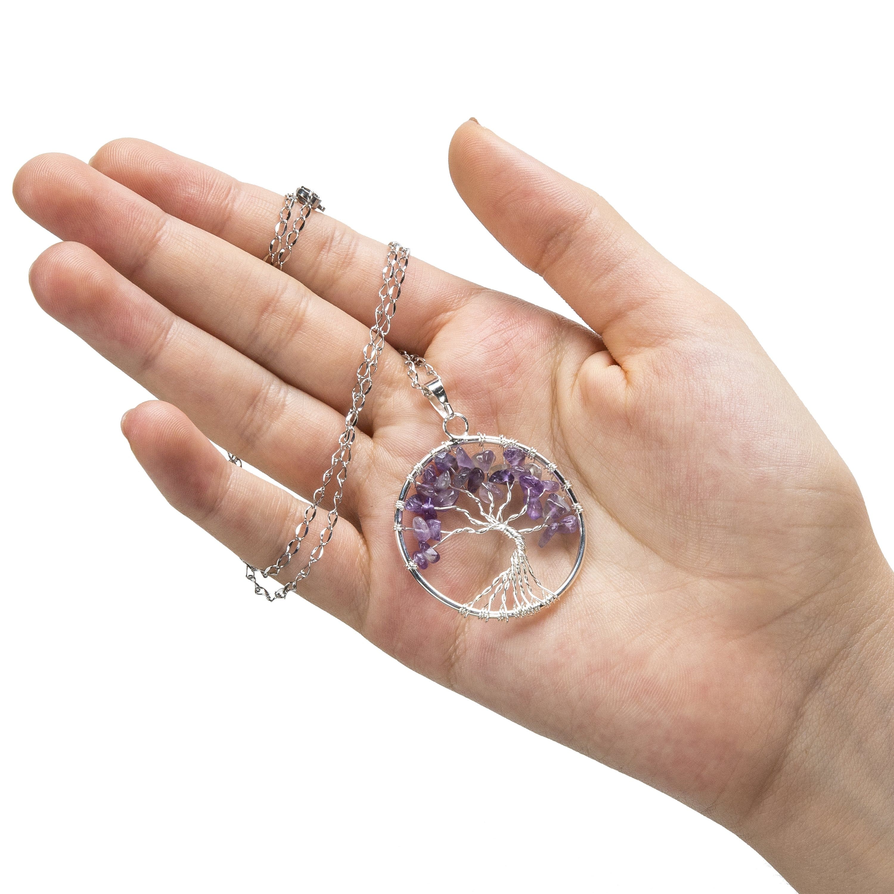 Kalifano Crystal Jewelry Amethyst Chakra Gemstone Tree of Life Necklace & Stainless Steel Chain CJCN20-AM