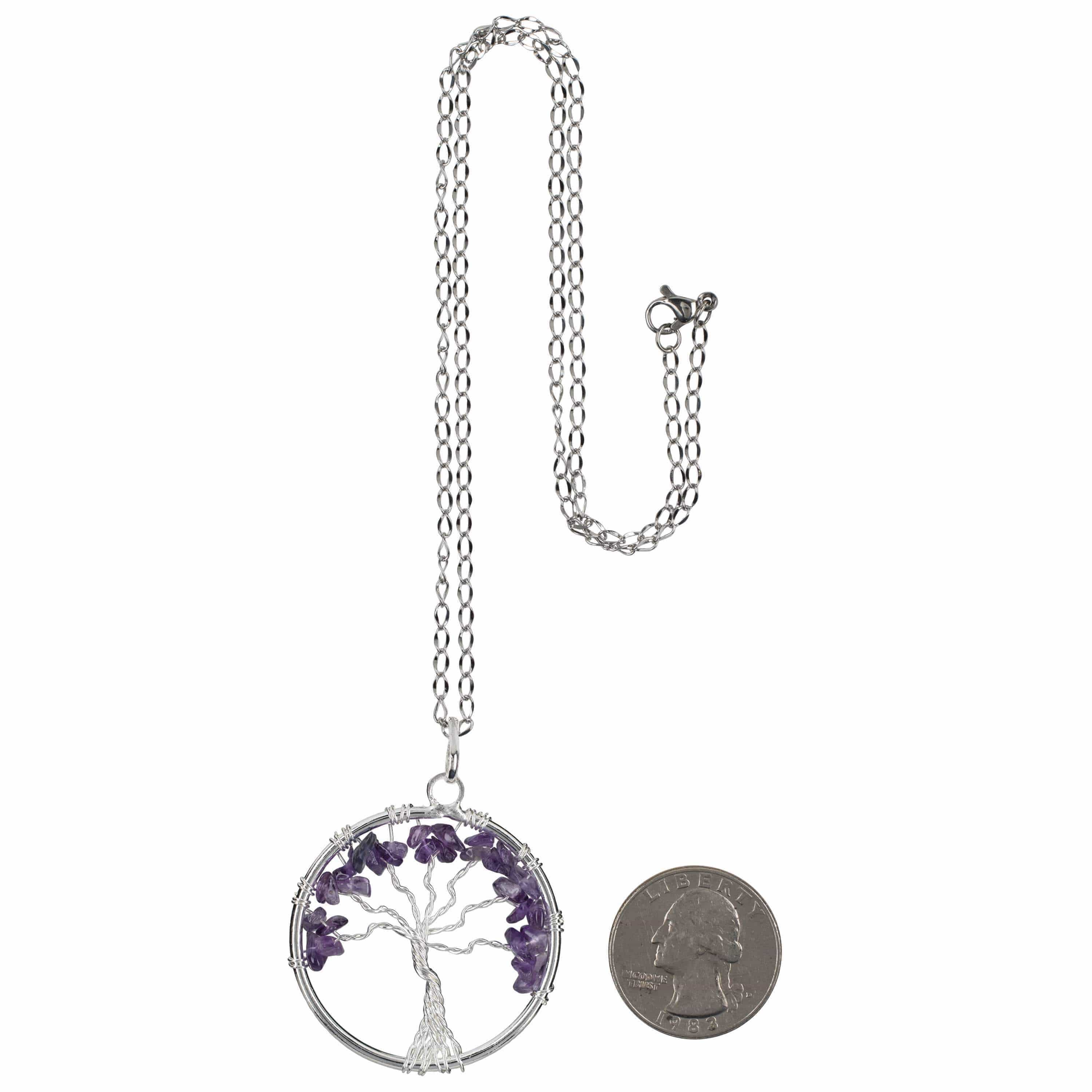 Kalifano Crystal Jewelry Amethyst Chakra Gemstone Tree of Life Necklace & Stainless Steel Chain CJCN20-AM