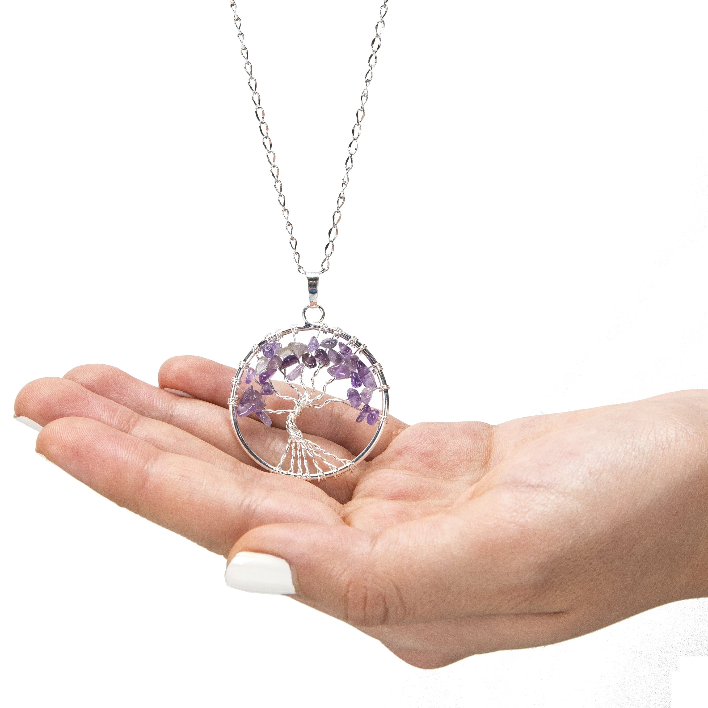 Kalifano Crystal Jewelry Amethyst Chakra Gemstone Tree of Life Necklace & Stainless Steel Chain CJCN20-AM