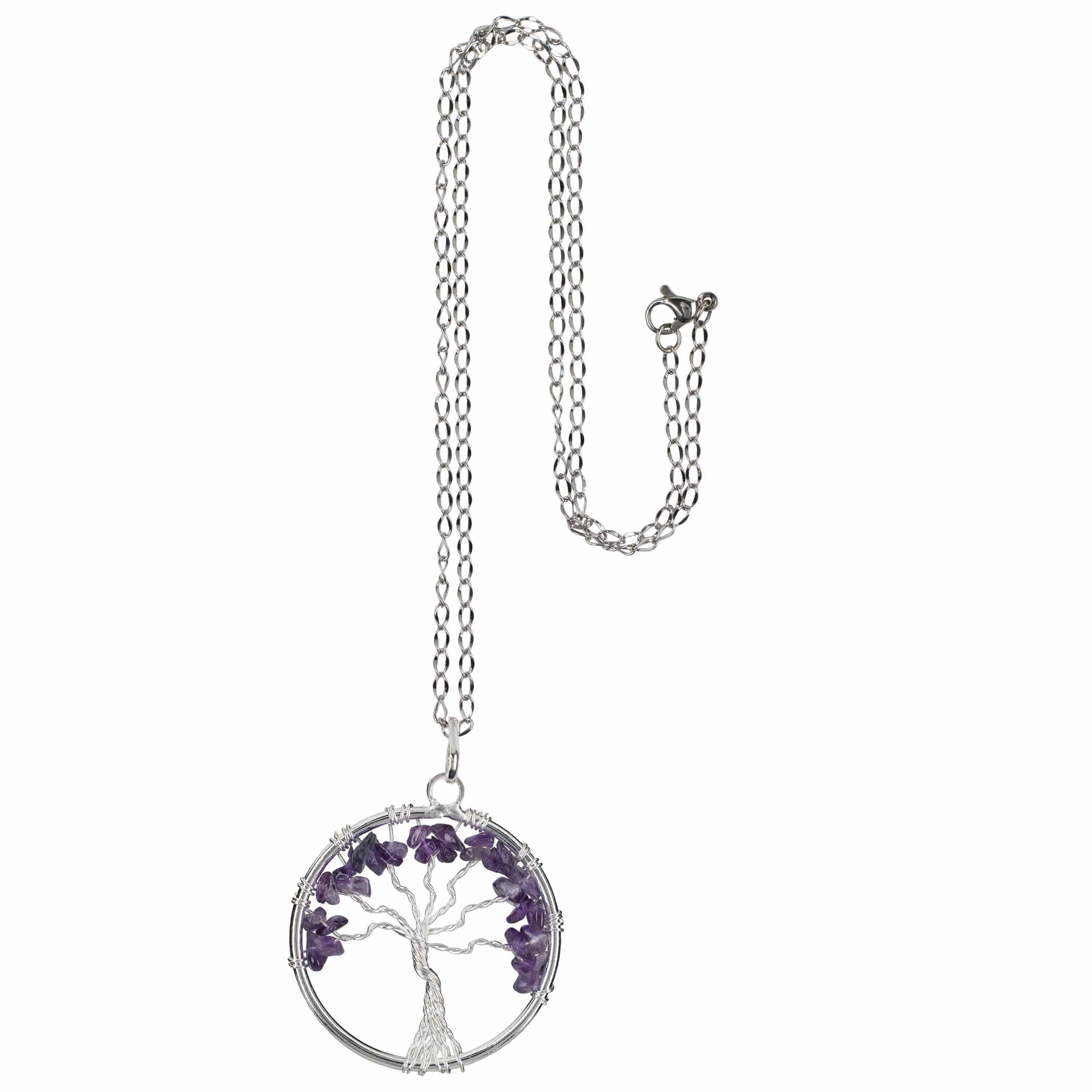 Kalifano Crystal Jewelry Amethyst Chakra Gemstone Tree of Life Necklace & Stainless Steel Chain CJCN20-AM