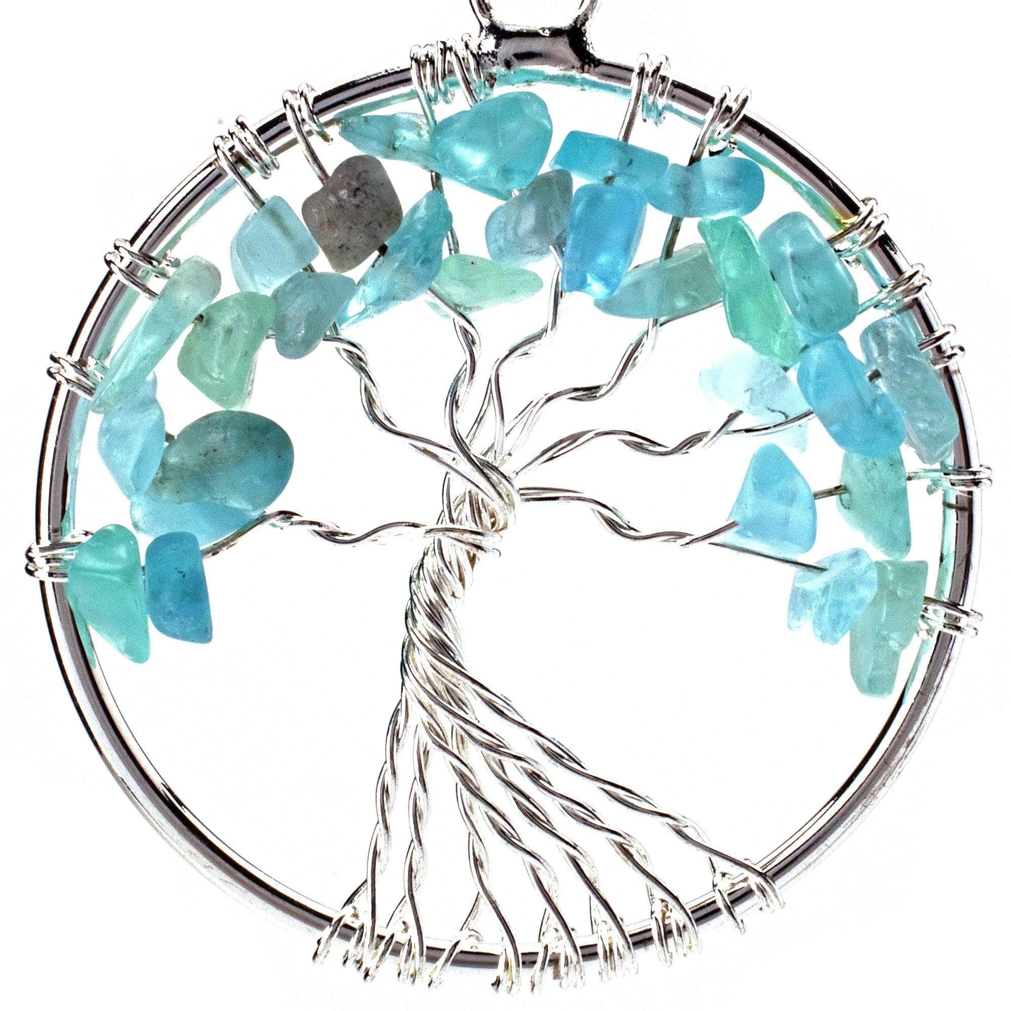 Kalifano Crystal Jewelry Aquamarine Chakra Gemstone Tree of Life Necklace & Stainless Steel Chain CJCN20-AQ