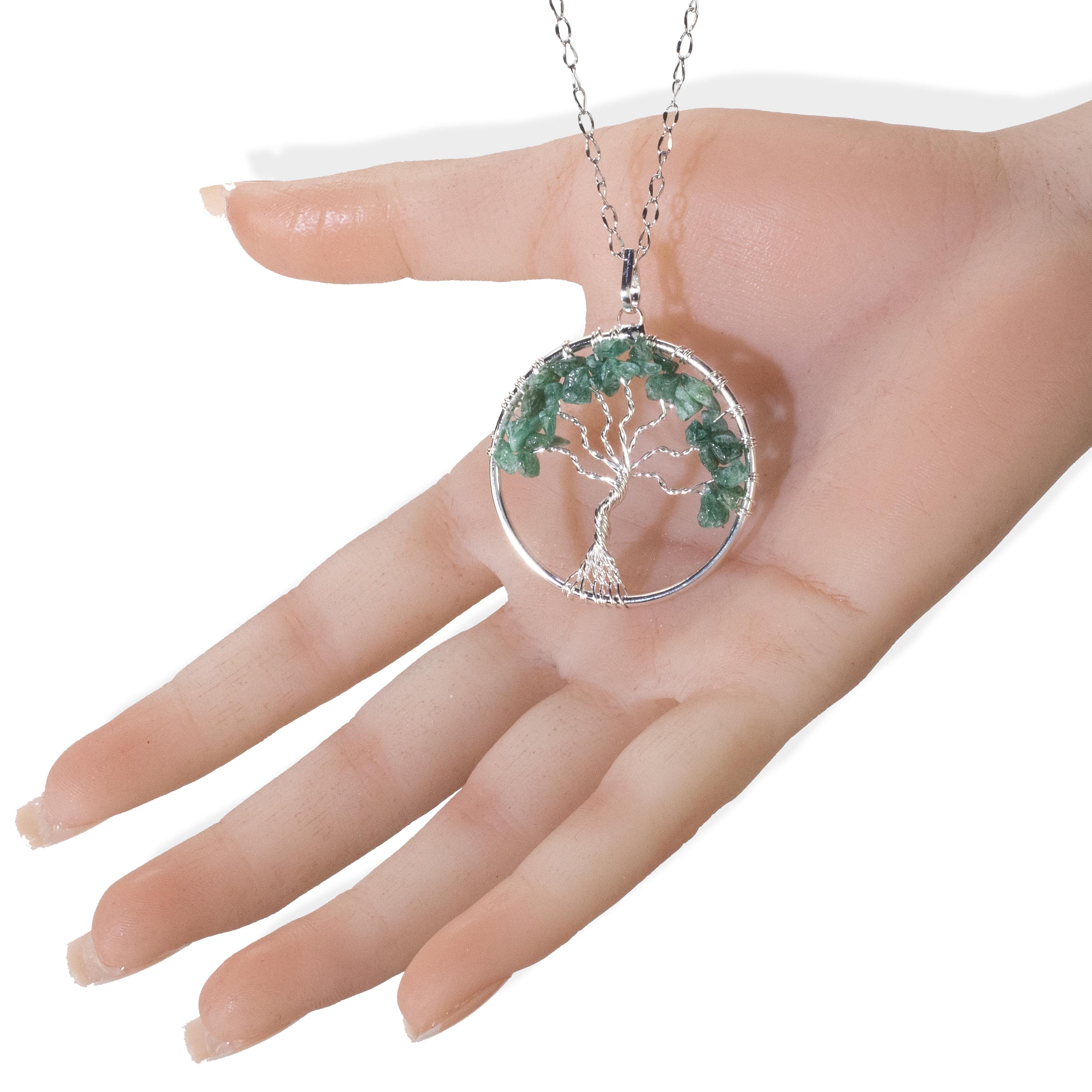 Kalifano Crystal Jewelry Aventurine Chakra Gemstone Tree of Life Necklace & Stainless Steel Chain CJCN20-AV