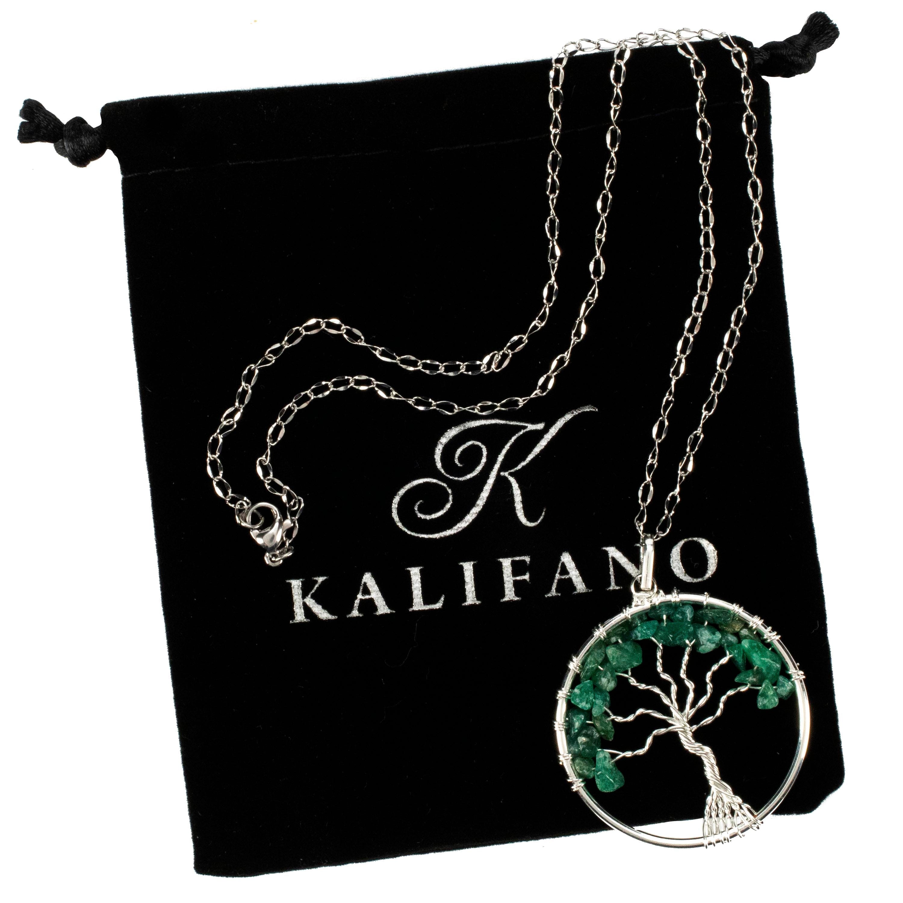 Kalifano Crystal Jewelry Aventurine Chakra Gemstone Tree of Life Necklace & Stainless Steel Chain CJCN20-AV