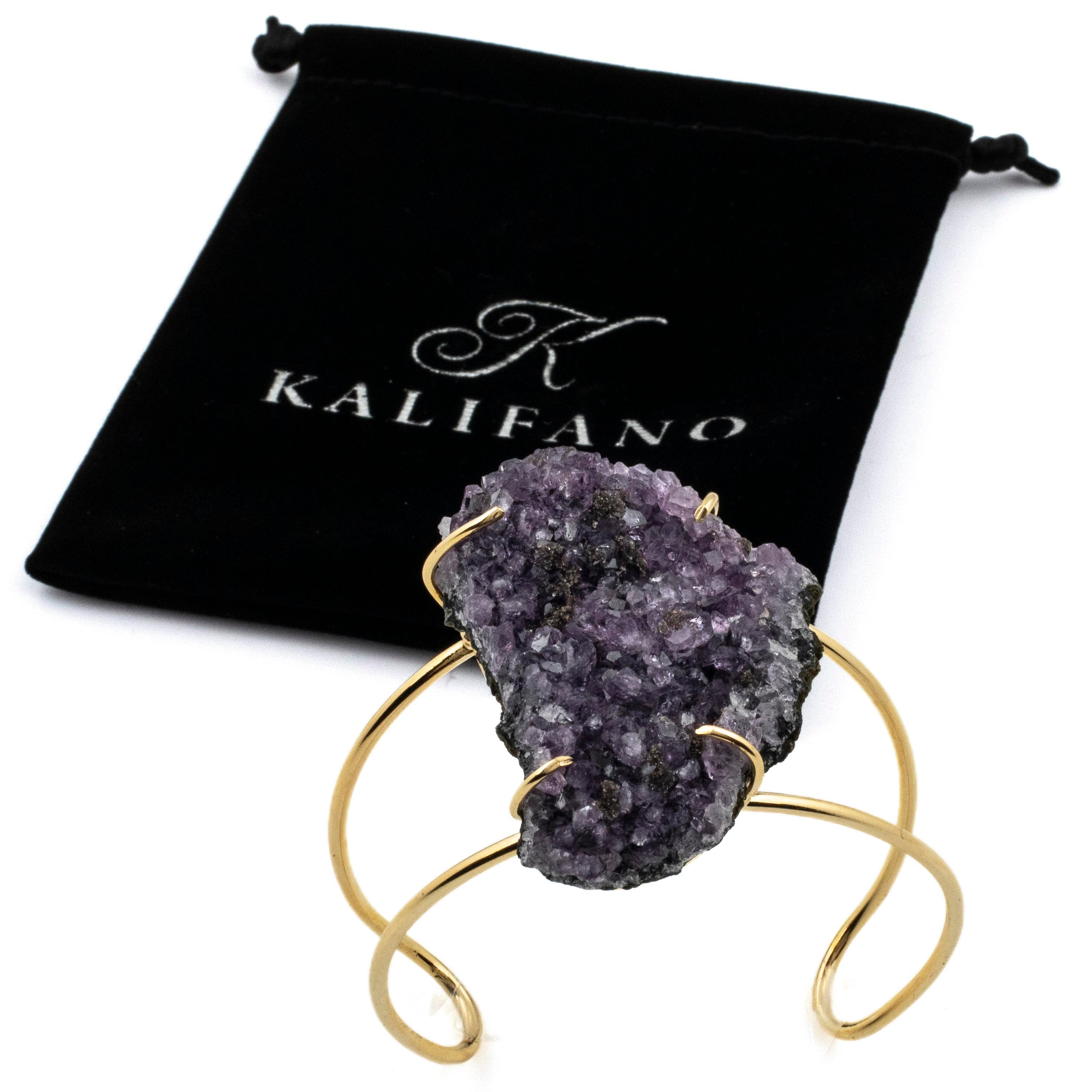 Kalifano Crystal Jewelry Druzy Amethyst Cuff Bracelet CJB-1015-DYAM