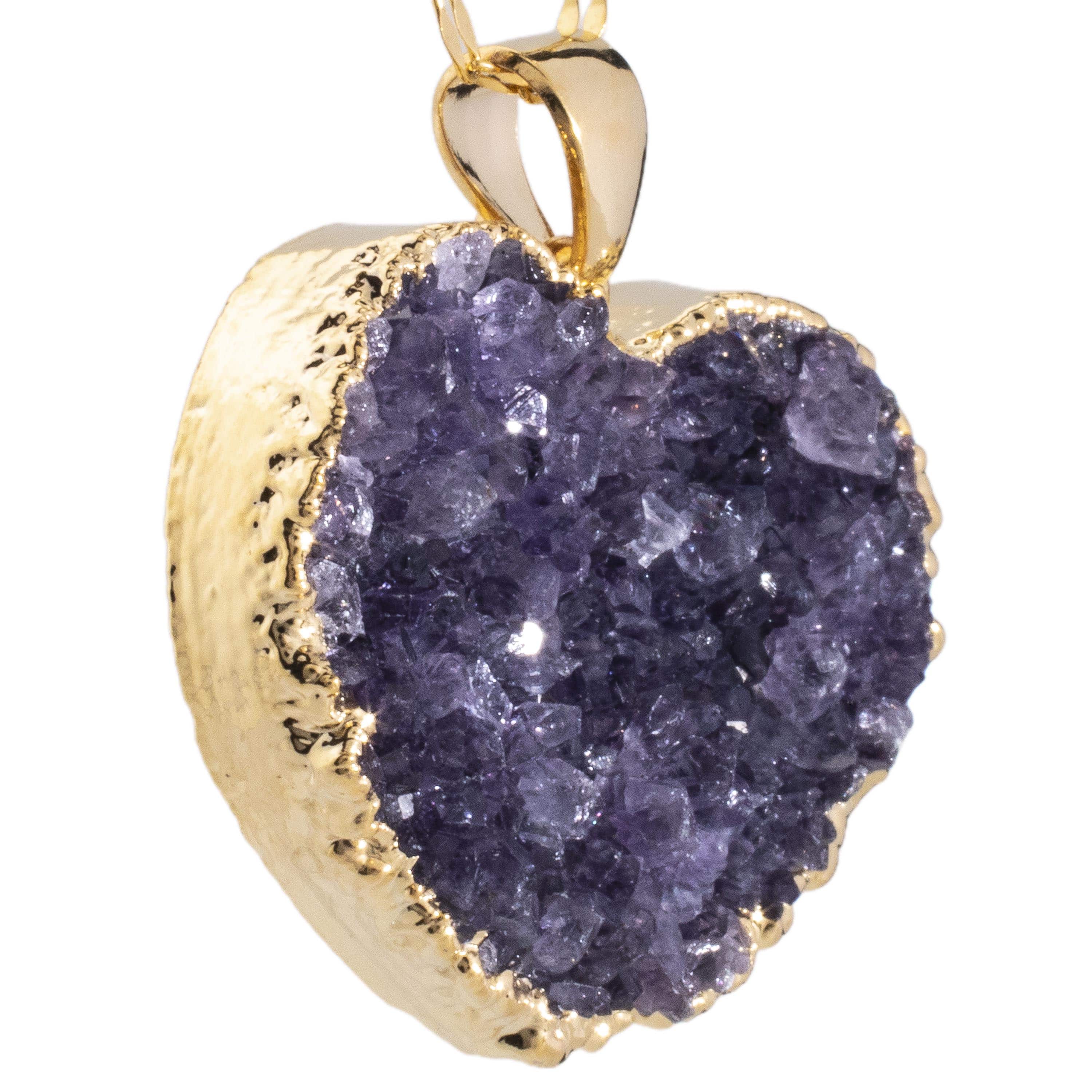 Kalifano Crystal Jewelry Druzy Amethyst Heart Pendant on Chain CJN-79-DYAM