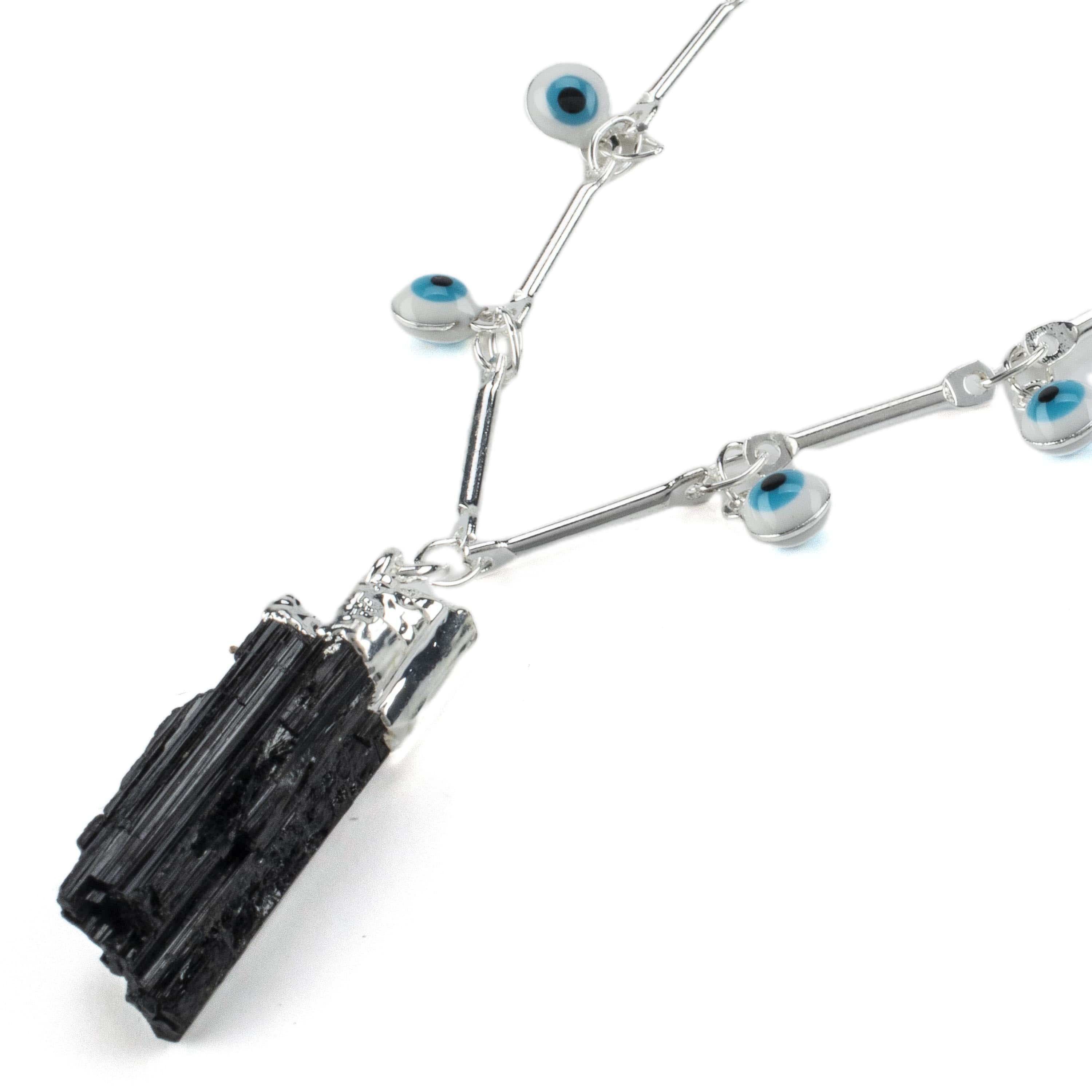 Kalifano Crystal Jewelry Evil Eye Necklace with Black Tourmaline Pendant CJN-RJ-BT