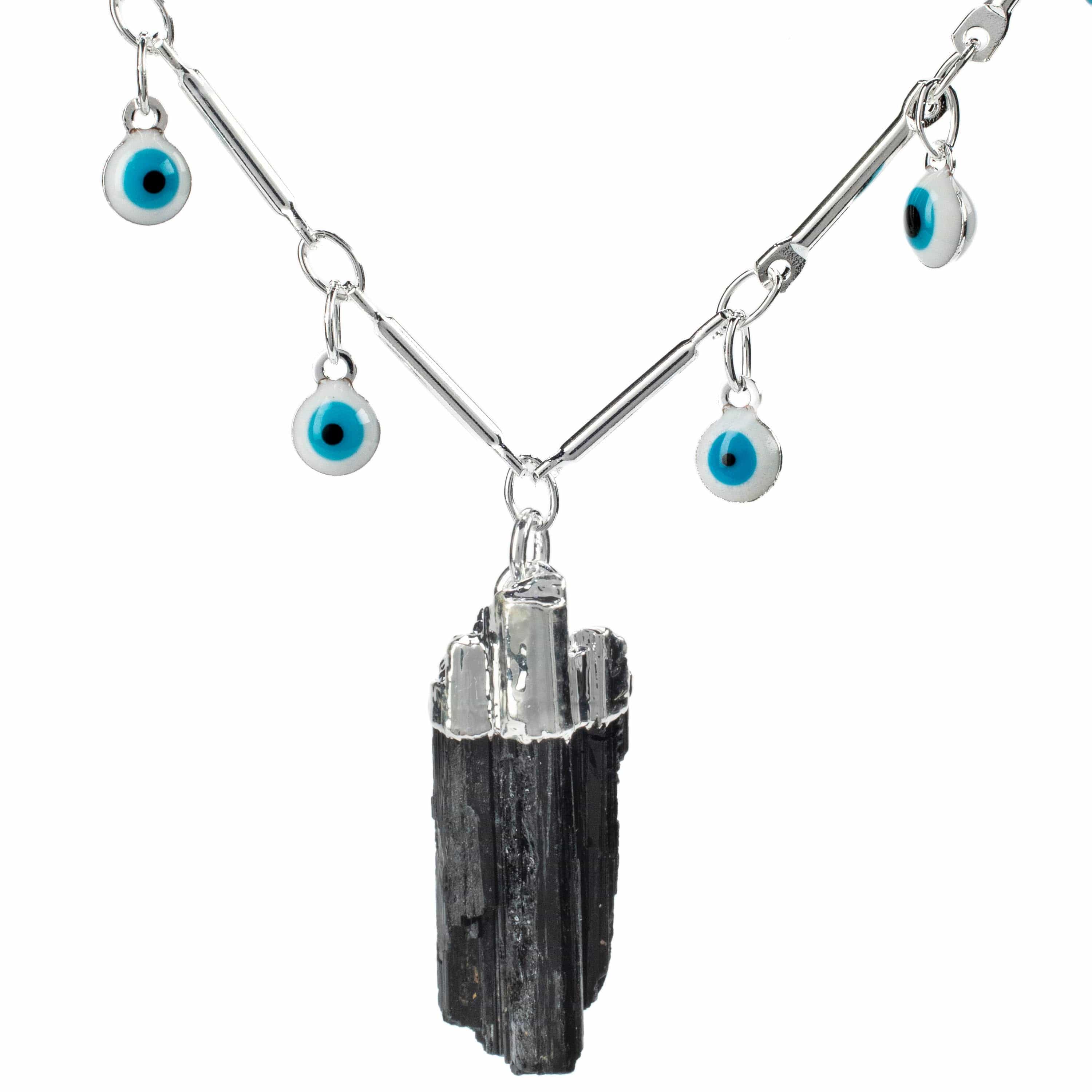 Kalifano Crystal Jewelry Evil Eye Necklace with Black Tourmaline Pendant CJN-RJ-BT