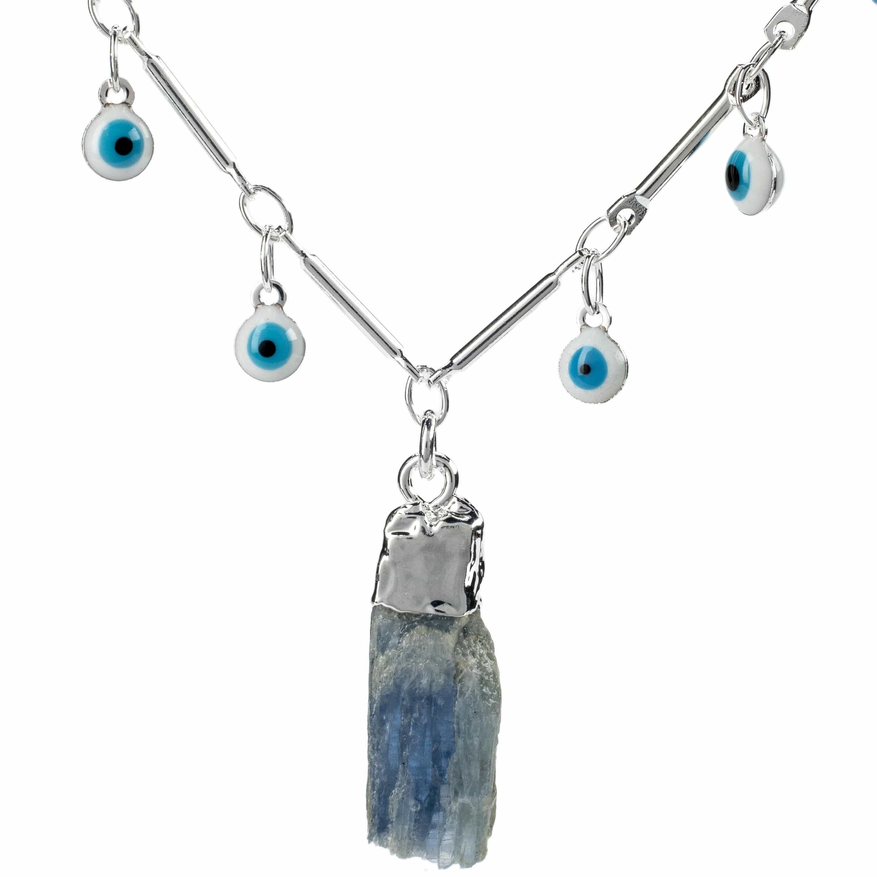 Kalifano Crystal Jewelry Evil Eye Necklace with Kyanite Pendant CJN-RJ-KE