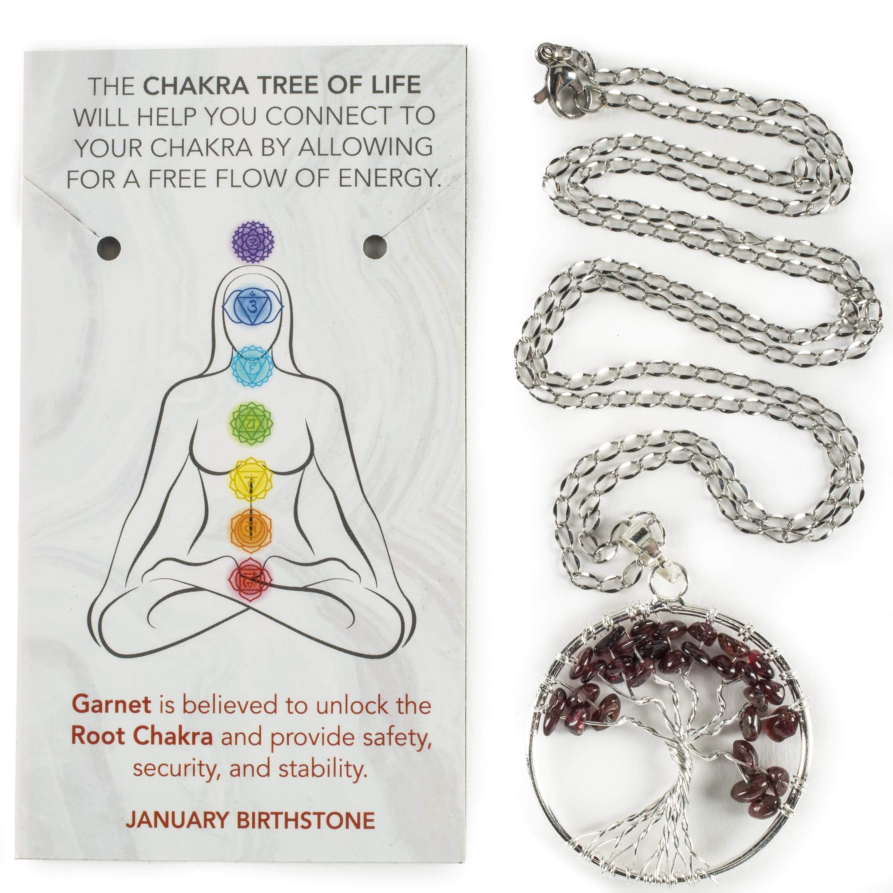 Kalifano Crystal Jewelry Garnet Chakra Gemstone Tree of Life Necklace & Stainless Steel Chain CJCN20-GA