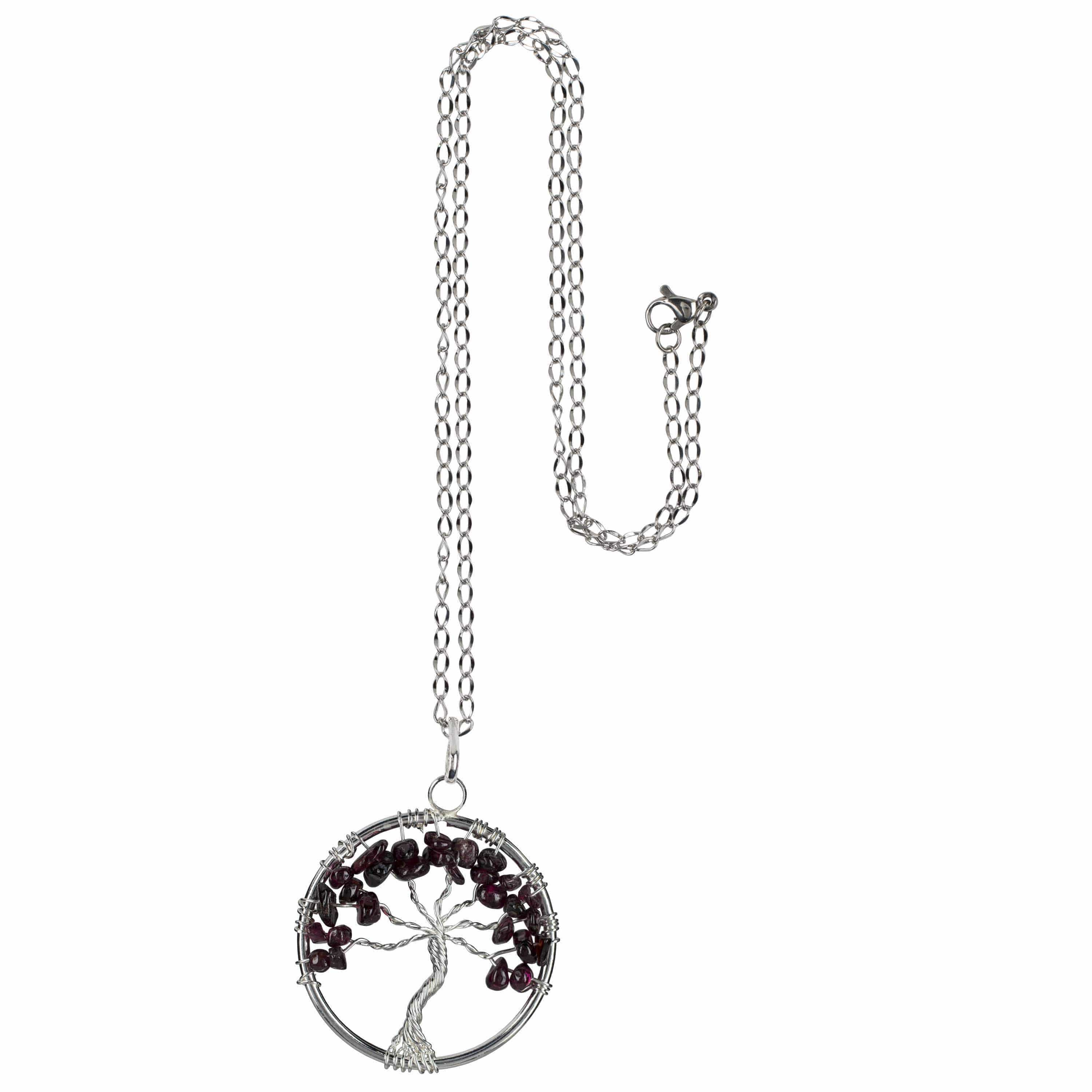 Kalifano Crystal Jewelry Garnet Chakra Gemstone Tree of Life Necklace & Stainless Steel Chain CJCN20-GA