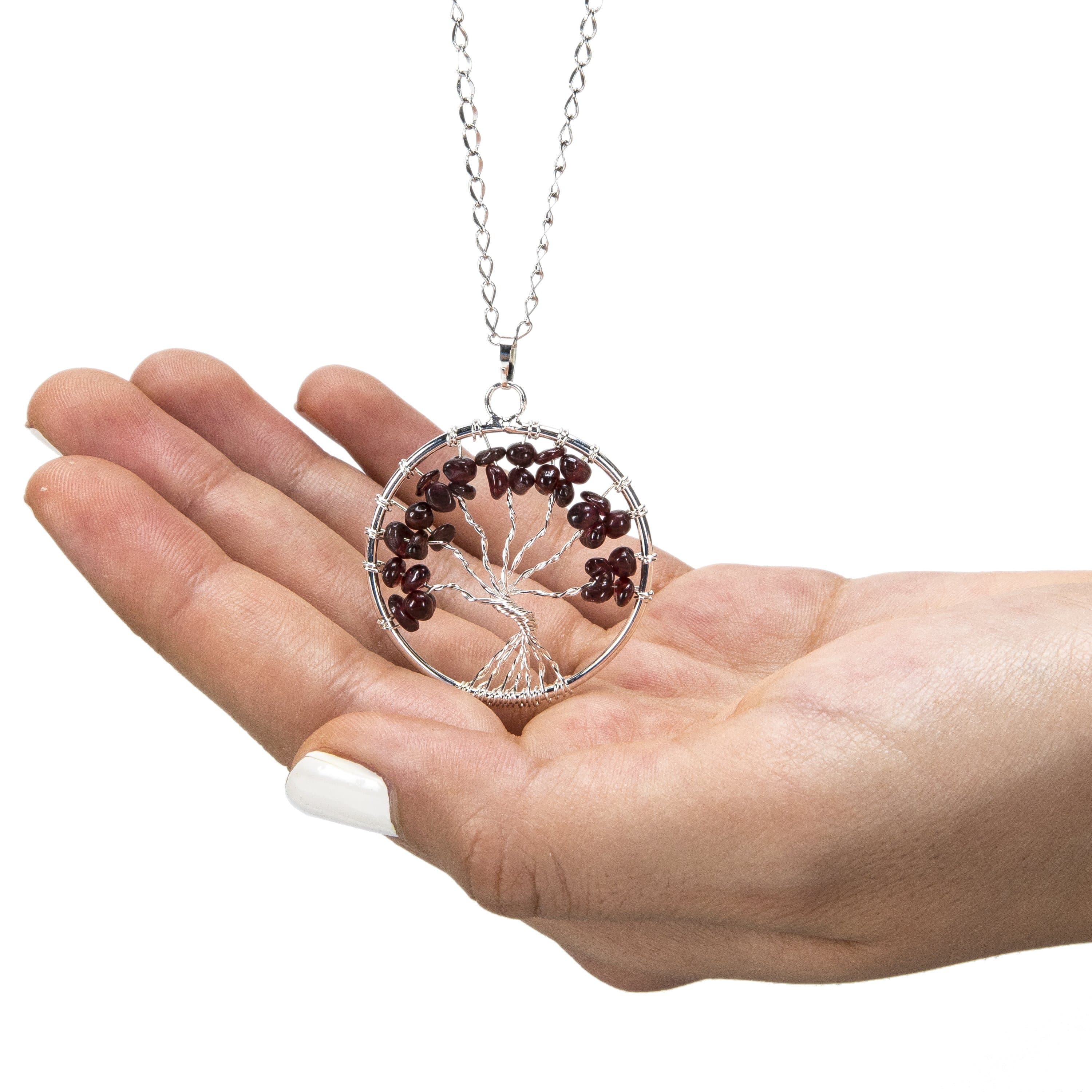 Kalifano Crystal Jewelry Garnet Chakra Gemstone Tree of Life Necklace & Stainless Steel Chain CJCN20-GA