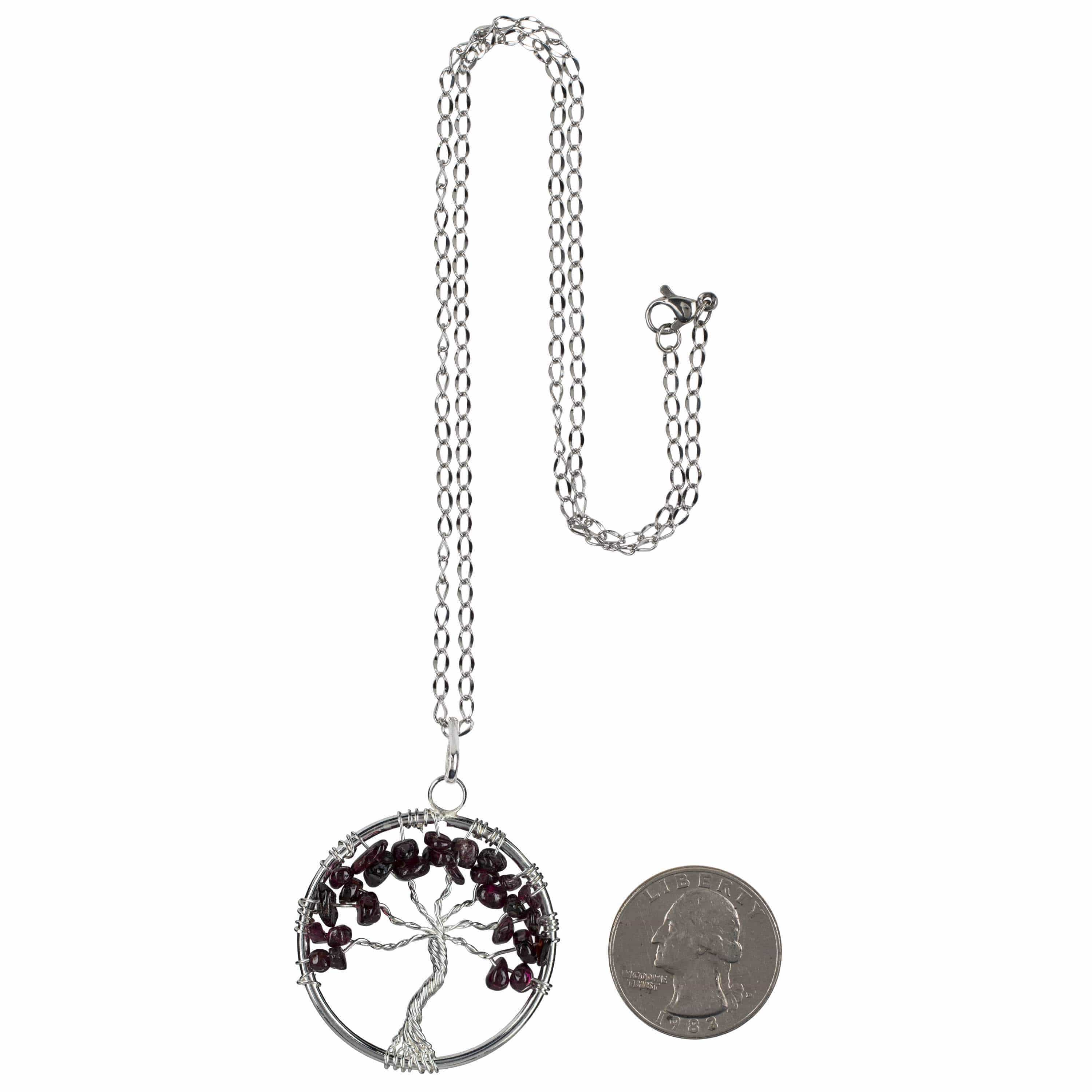 Kalifano Crystal Jewelry Garnet Chakra Gemstone Tree of Life Necklace & Stainless Steel Chain CJCN20-GA