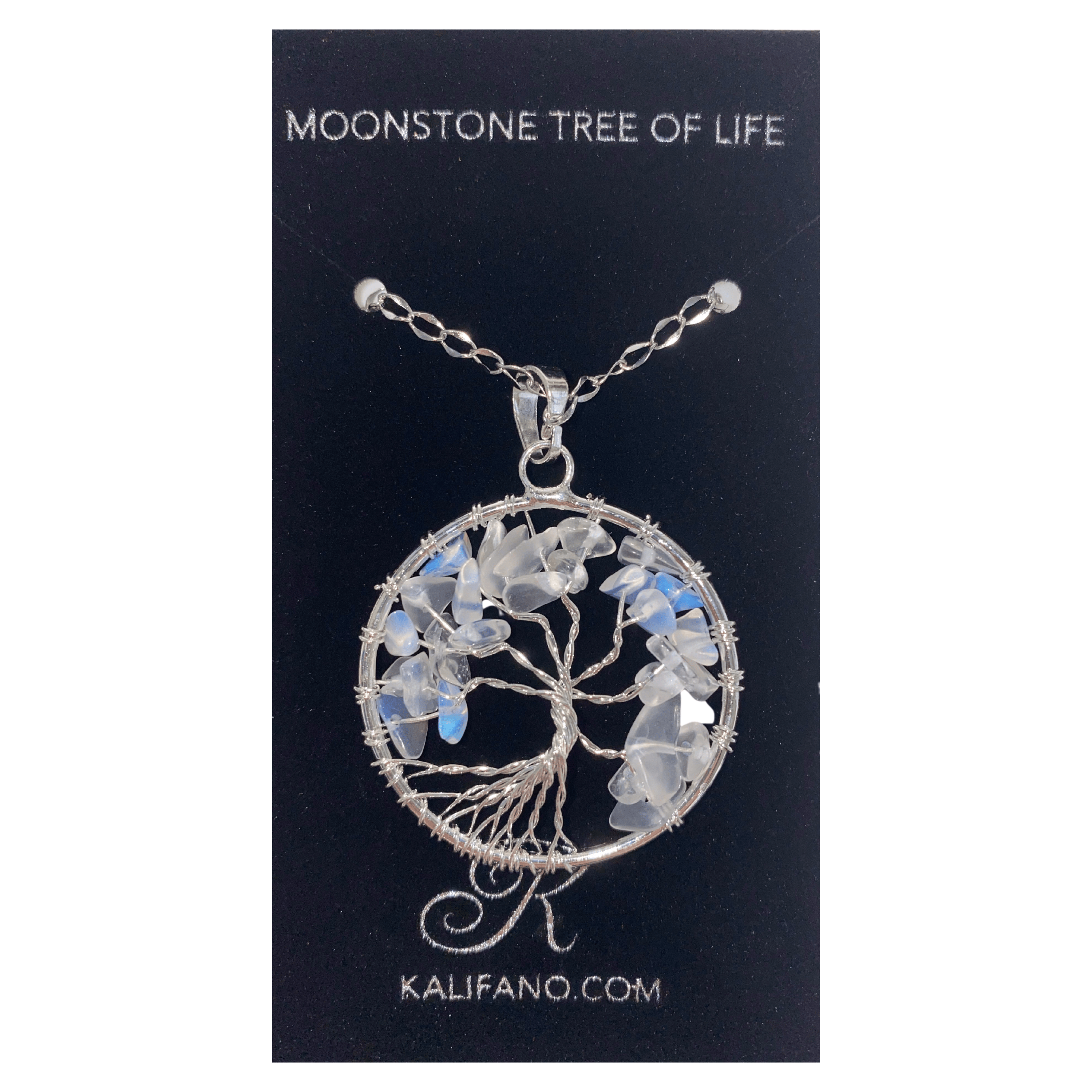 Kalifano Crystal Jewelry Moonstone Chakra Gemstone Tree Necklace & Stainless Steel Chain CJCN20-MS