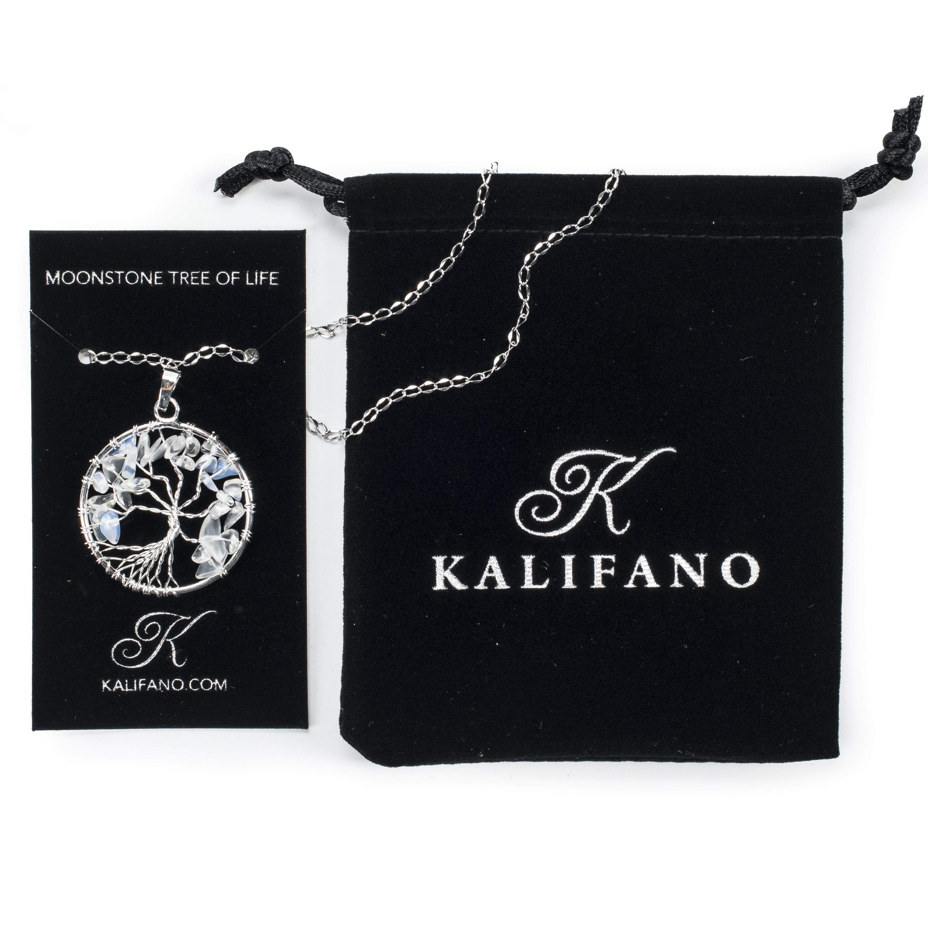 Kalifano Crystal Jewelry Moonstone Chakra Gemstone Tree Necklace & Stainless Steel Chain CJCN20-MS