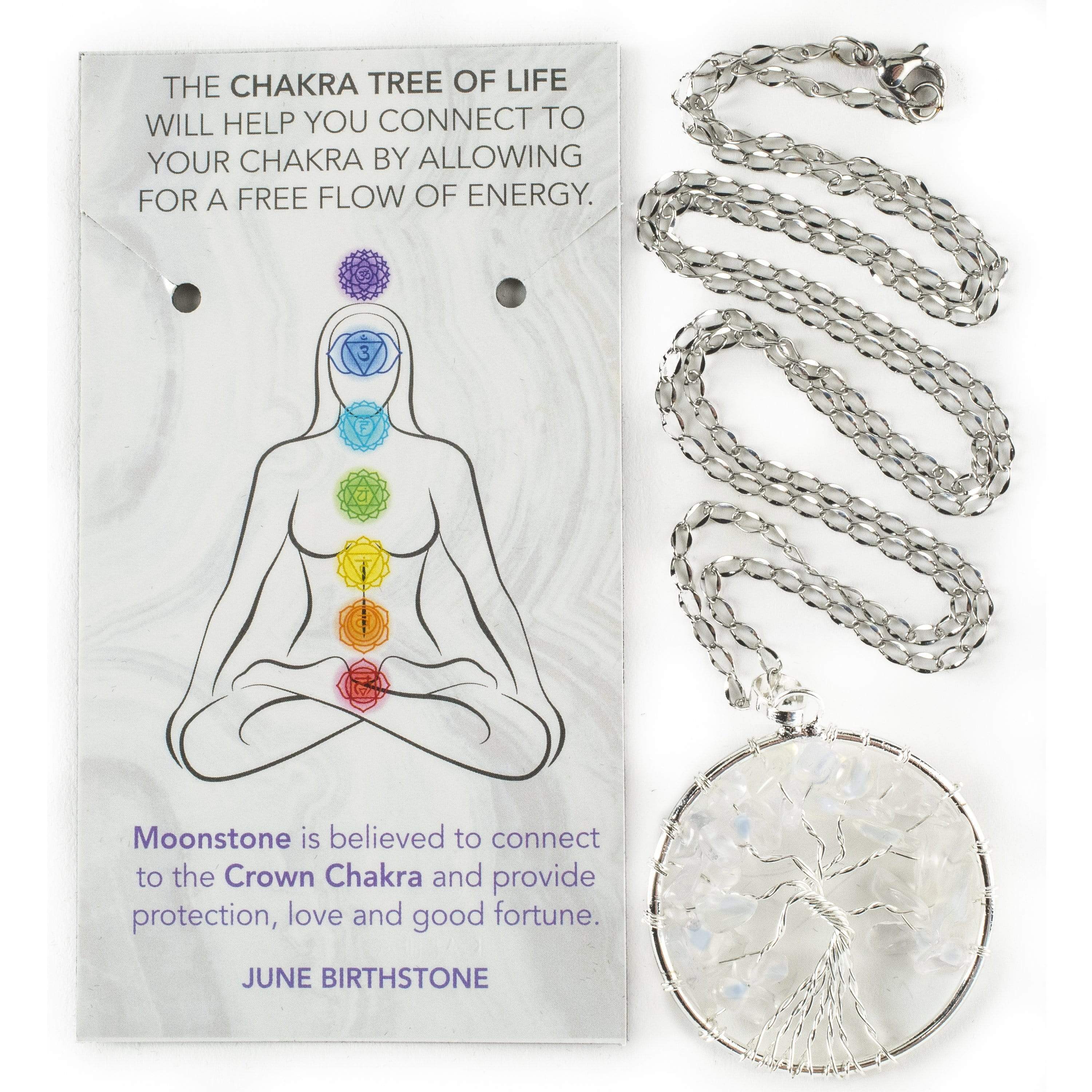 Kalifano Crystal Jewelry Moonstone Chakra Gemstone Tree Necklace & Stainless Steel Chain CJCN20-MS