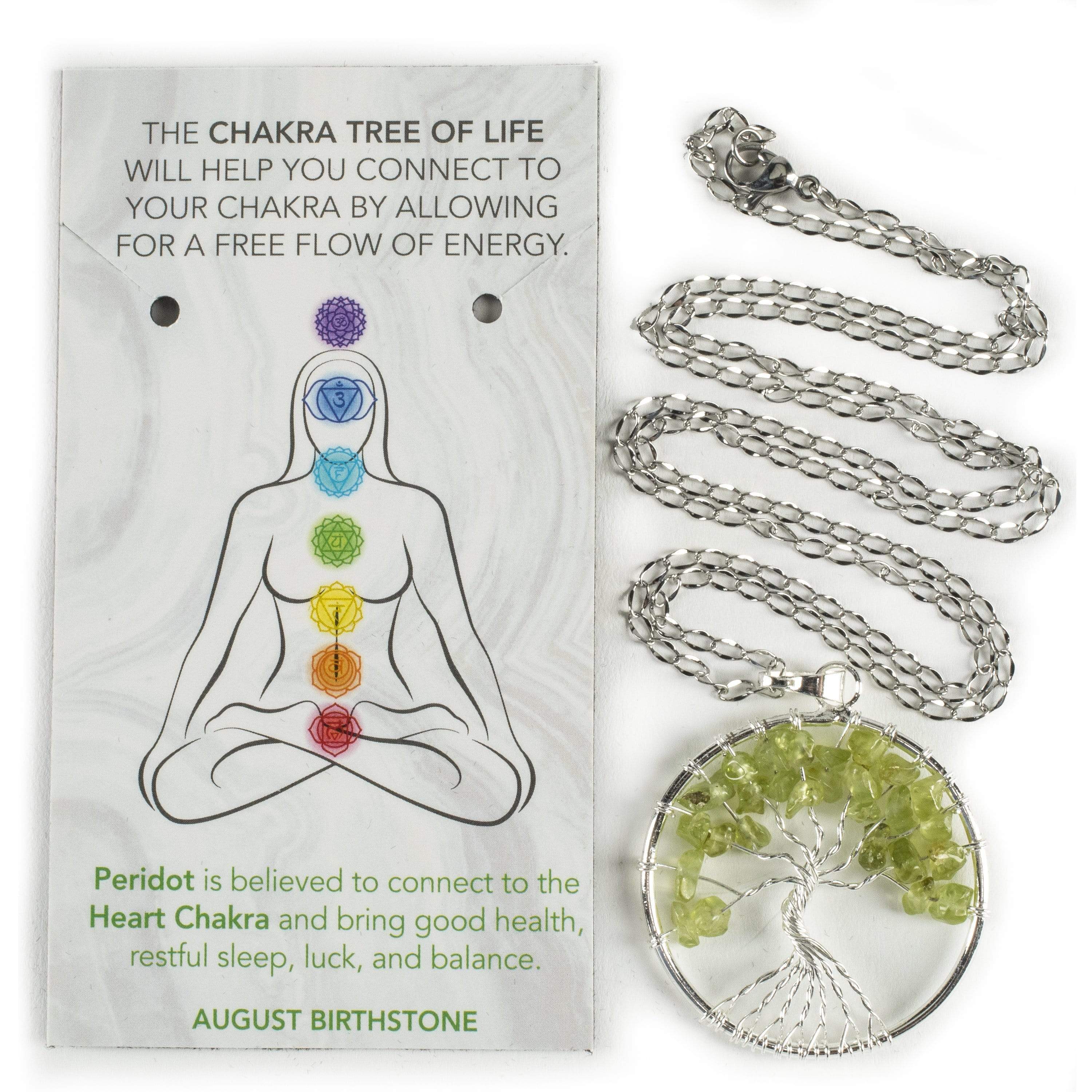 Kalifano Crystal Jewelry Peridot Chakra Gemstone Tree of Life Necklace & Stainless Steel Chain CJCN20-PGR