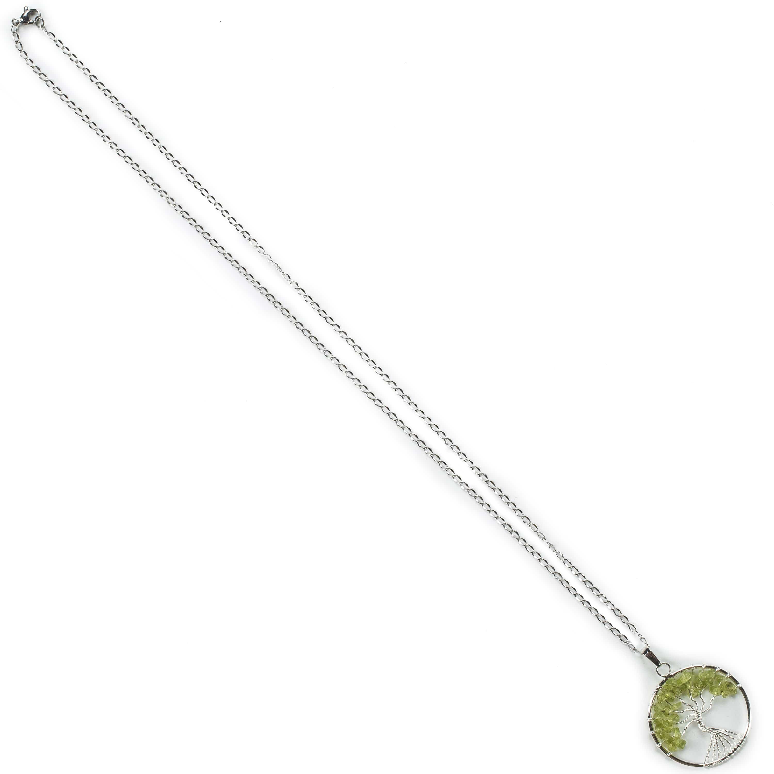 Kalifano Crystal Jewelry Peridot Chakra Gemstone Tree of Life Necklace & Stainless Steel Chain CJCN20-PGR