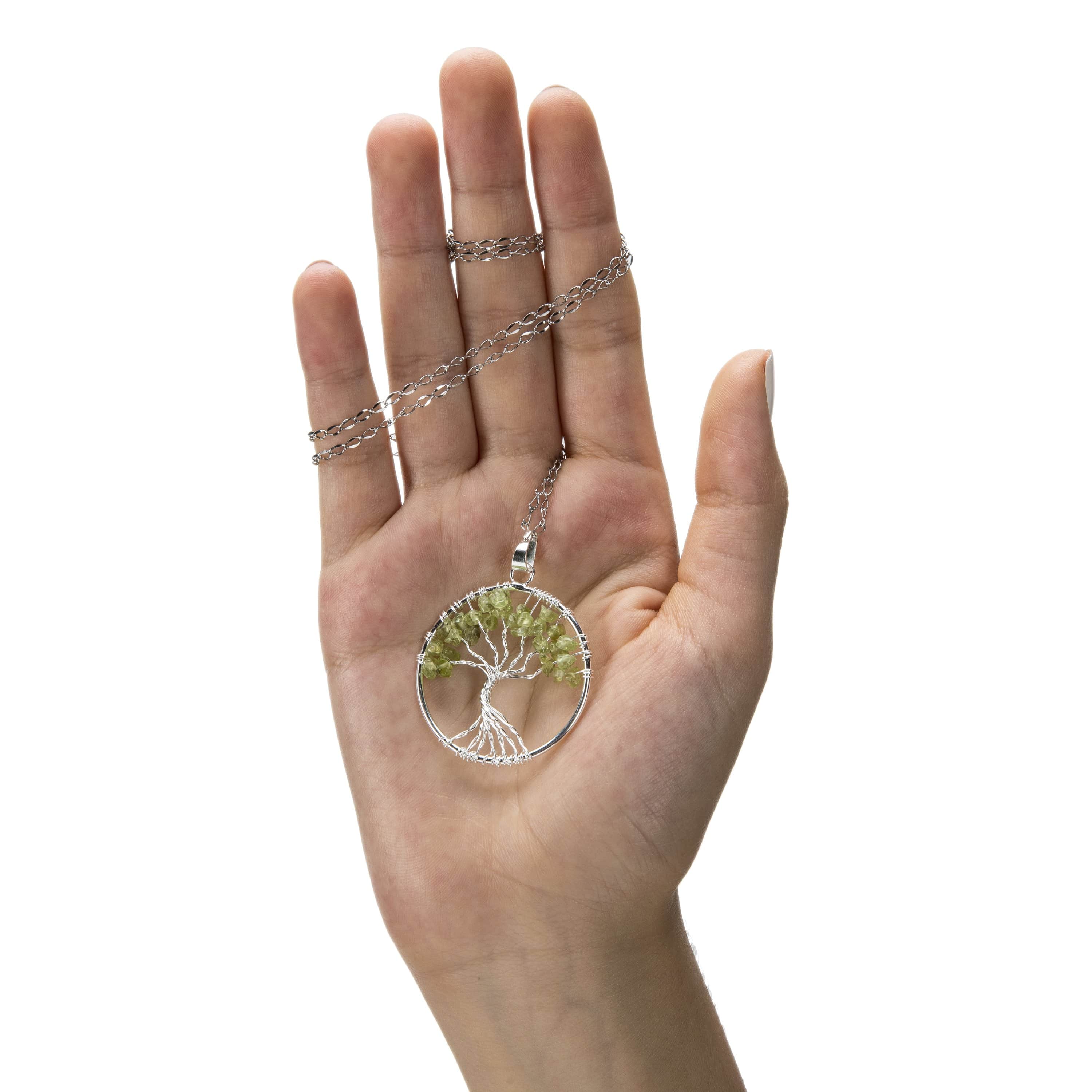 Kalifano Crystal Jewelry Peridot Chakra Gemstone Tree of Life Necklace & Stainless Steel Chain CJCN20-PGR