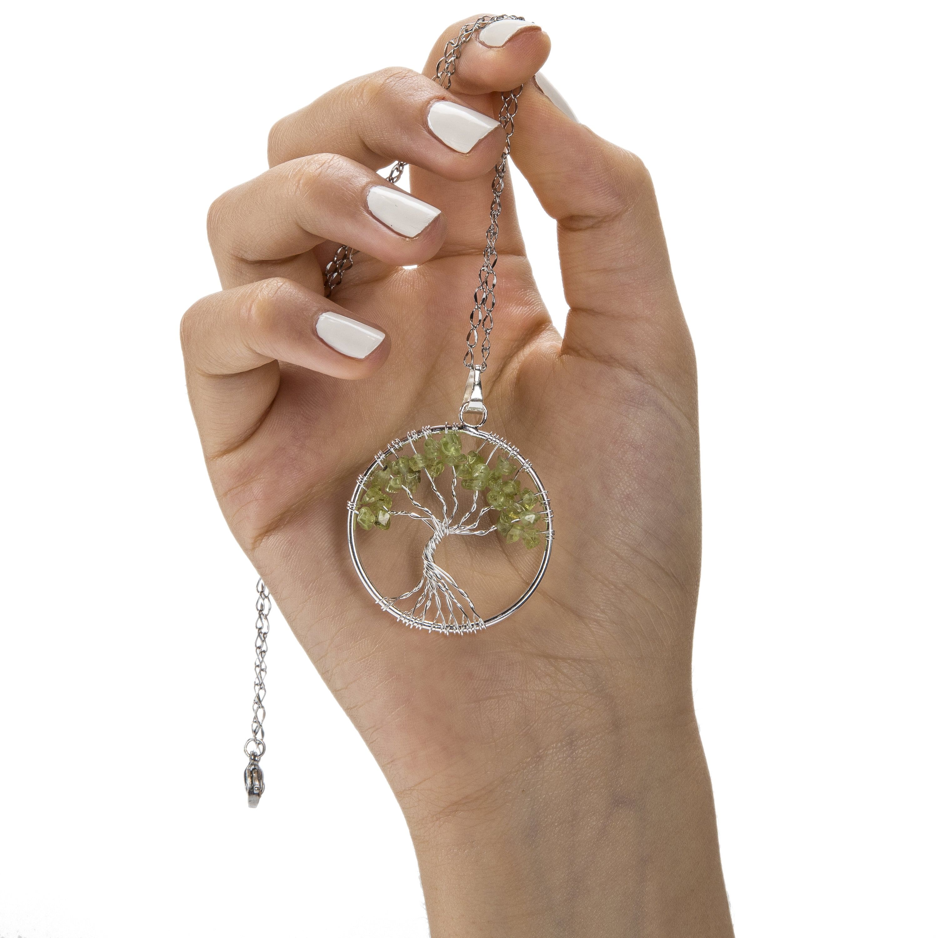 Kalifano Crystal Jewelry Peridot Chakra Gemstone Tree of Life Necklace & Stainless Steel Chain CJCN20-PGR