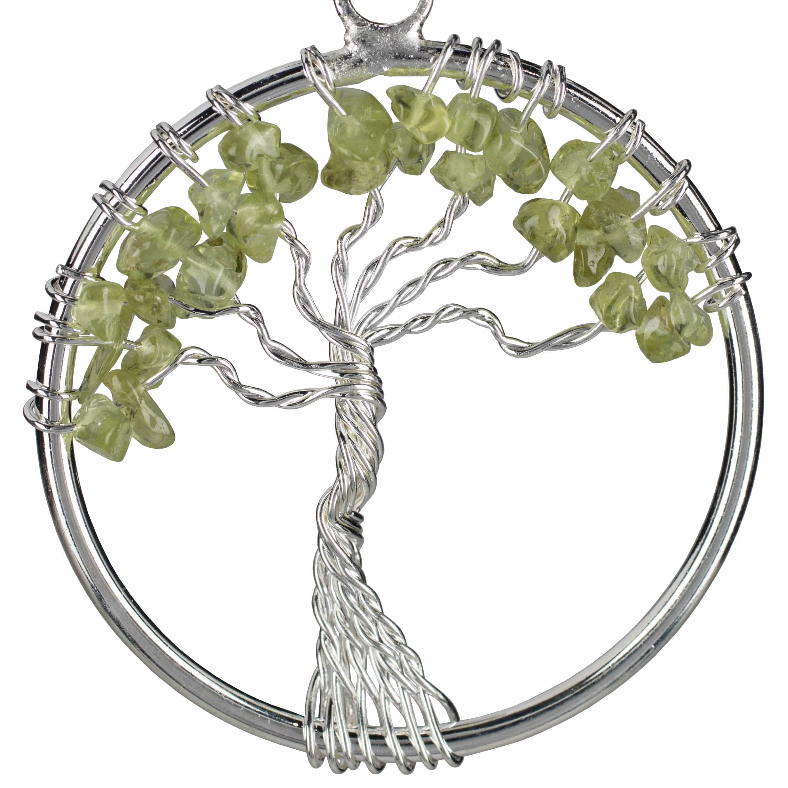 Kalifano Crystal Jewelry Peridot Chakra Gemstone Tree of Life Necklace & Stainless Steel Chain CJCN20-PGR