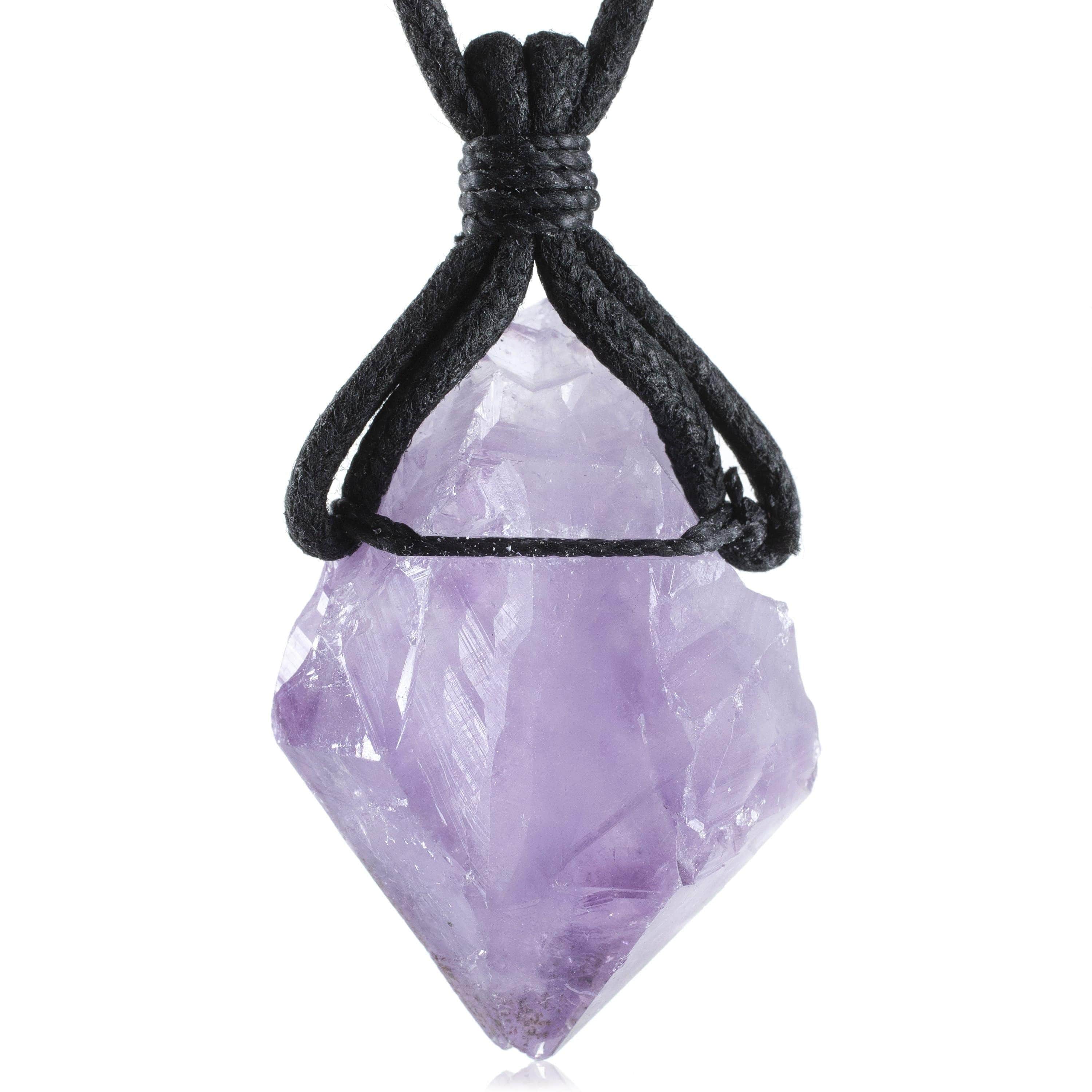 Kalifano Crystal Jewelry Raw Amethyst Healing Stone Pendant on Black Chord CJ40-BCAM