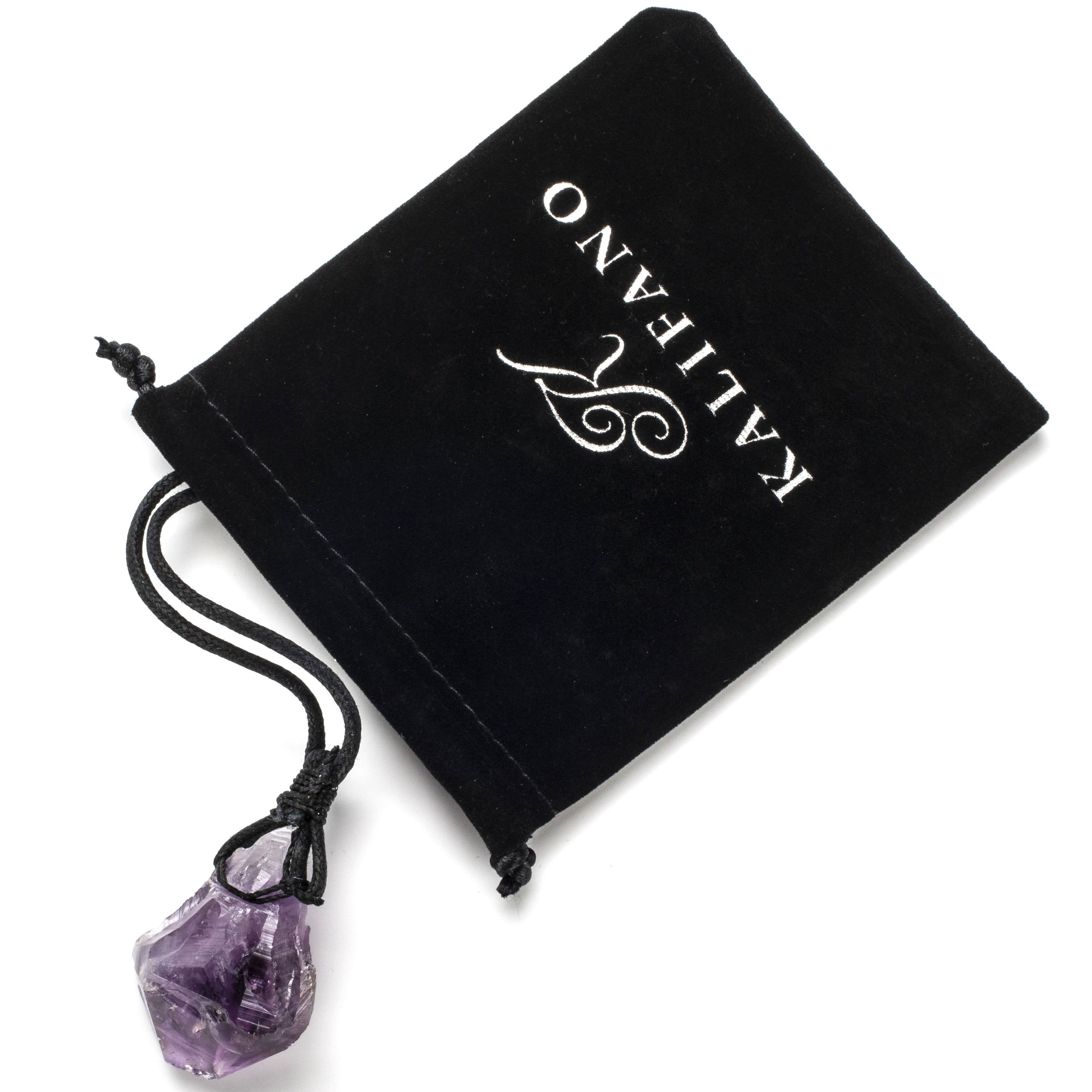 Kalifano Crystal Jewelry Raw Amethyst Healing Stone Pendant on Black Chord CJ40-BCAM