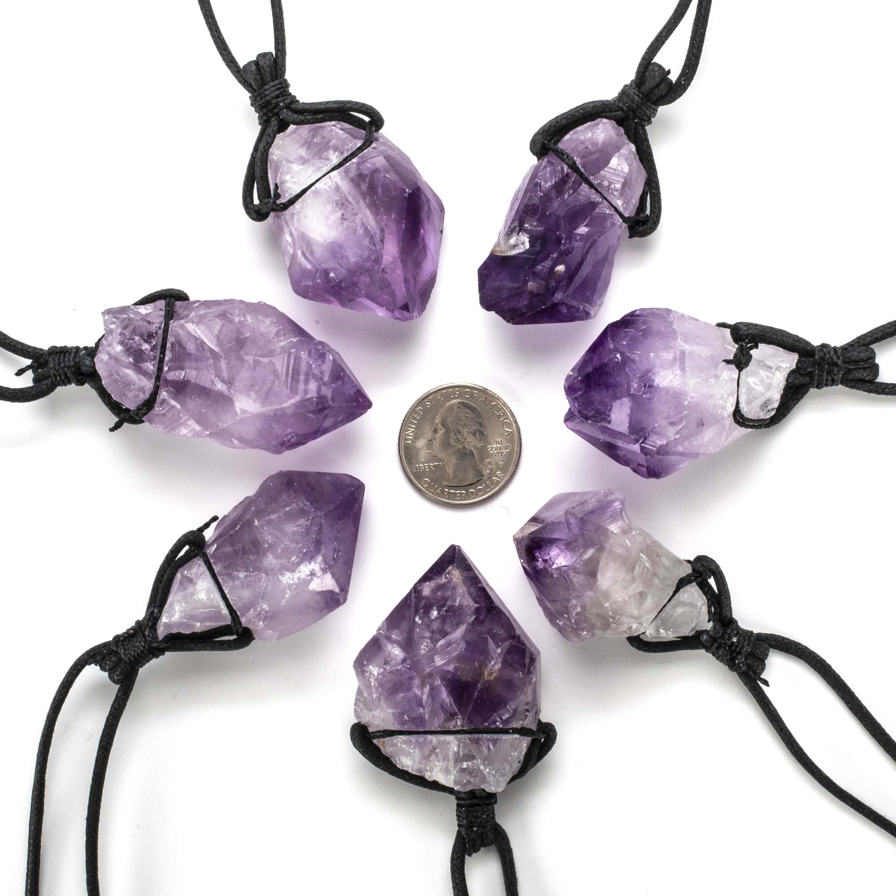 Kalifano Crystal Jewelry Raw Amethyst Healing Stone Pendant on Black Chord CJ40-BCAM