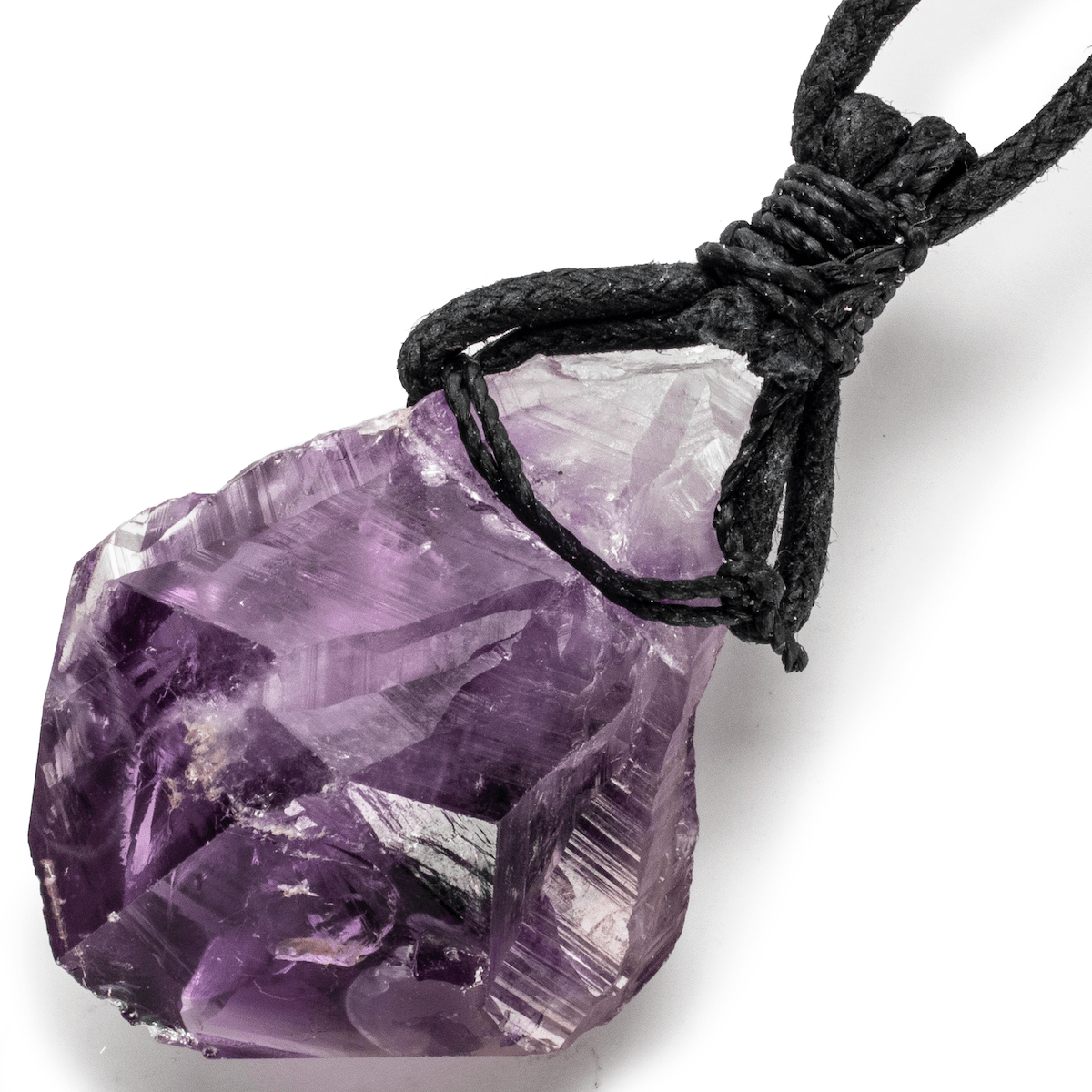 Kalifano Crystal Jewelry Raw Amethyst Healing Stone Pendant on Black Chord CJ40-BCAM