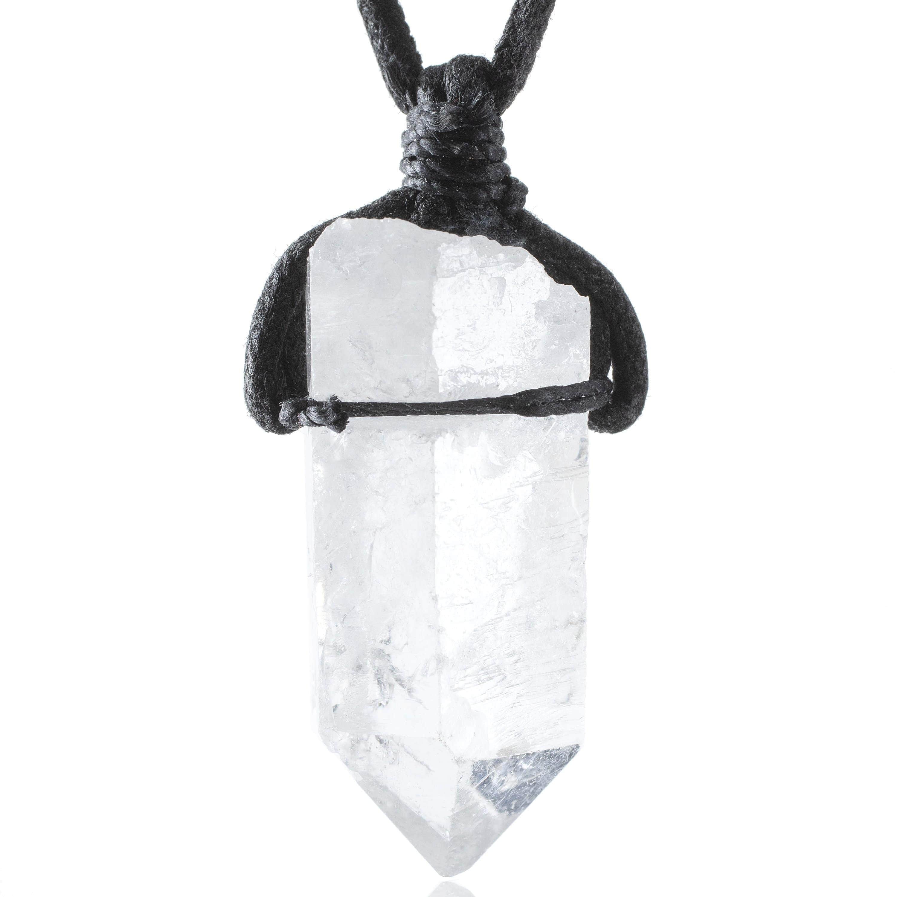 Kalifano Crystal Jewelry Raw Quartz Healing Stone Pendant on Black Chord CJ40-BCQZ