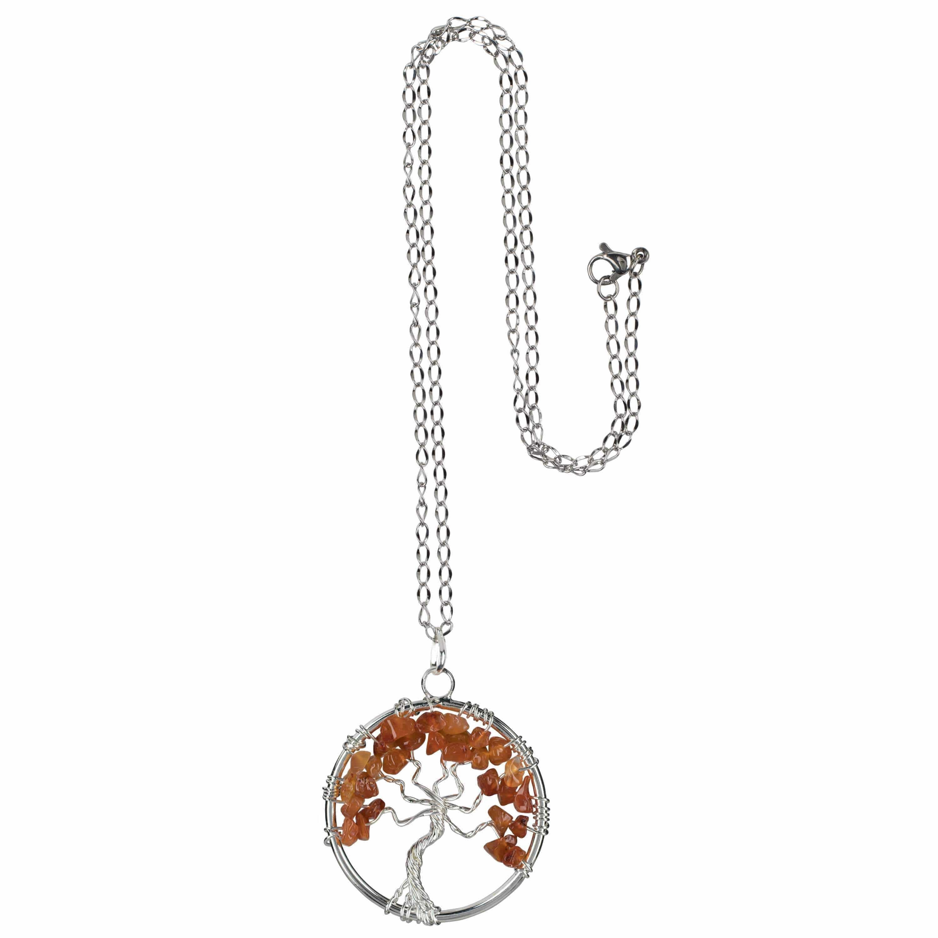 Kalifano Crystal Jewelry Red Carnelian Chakra Gemstone Tree of Life Necklace & Stainless Steel Chain CJCN20-CN