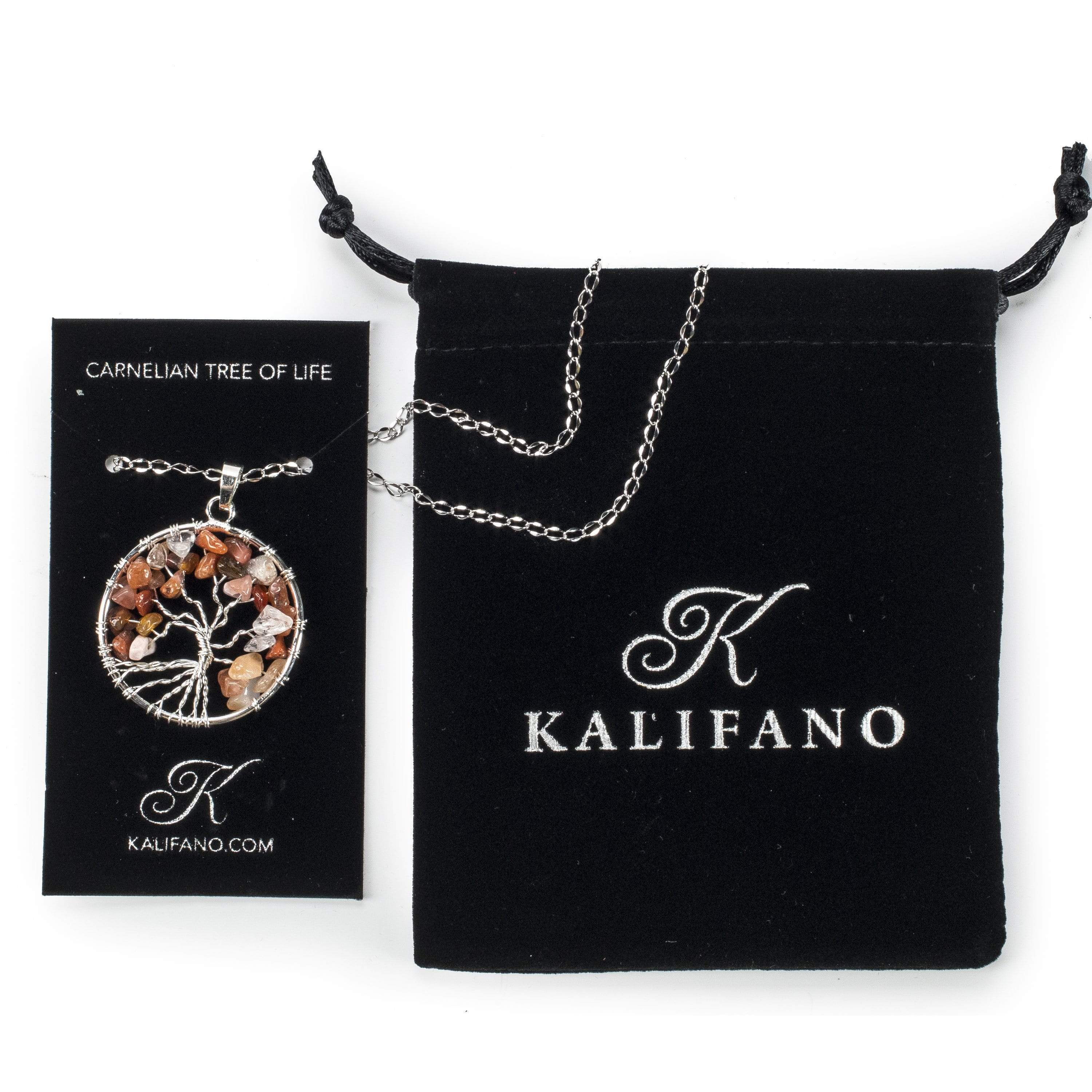 Kalifano Crystal Jewelry Red Carnelian Chakra Gemstone Tree of Life Necklace & Stainless Steel Chain CJCN20-CN