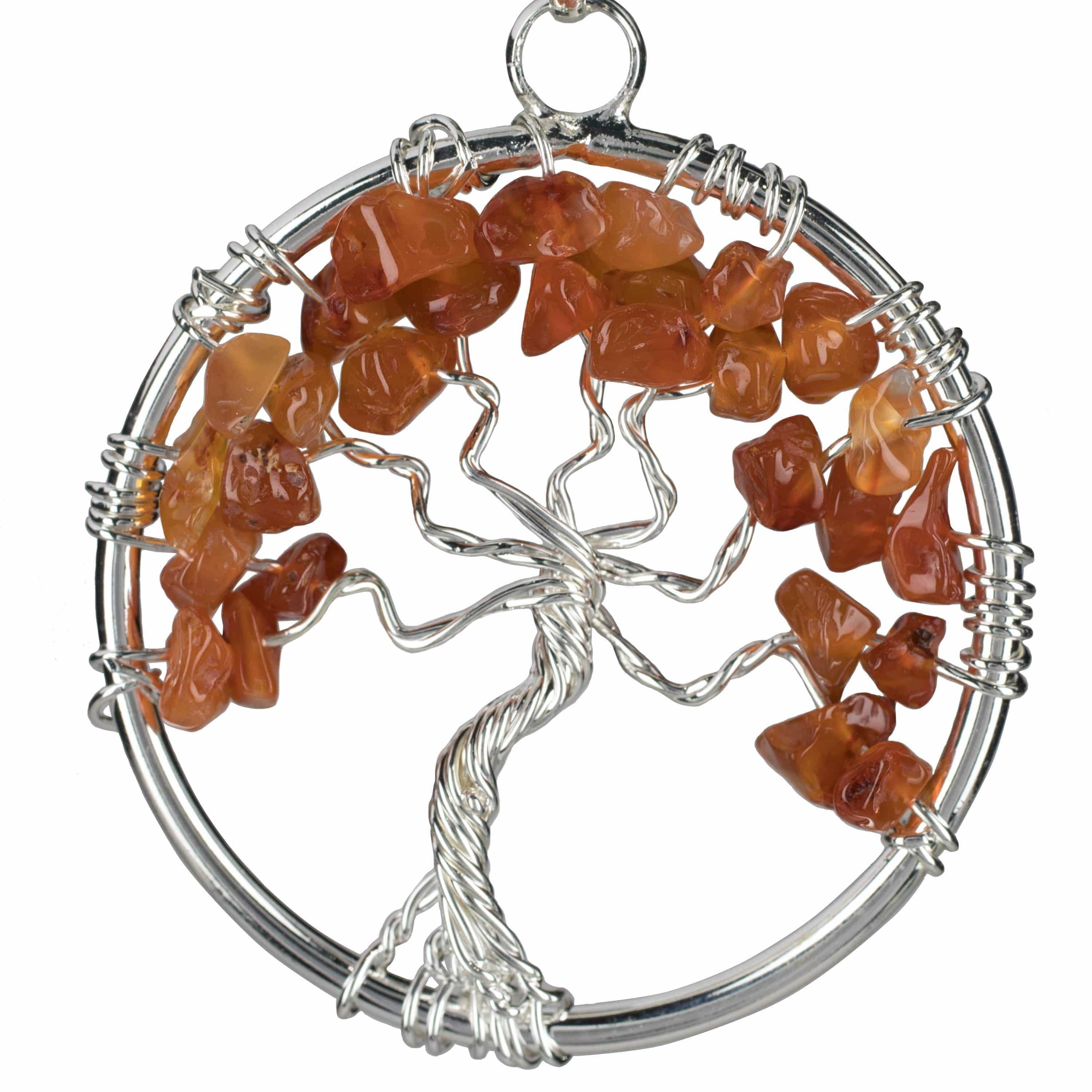 Kalifano Crystal Jewelry Red Carnelian Chakra Gemstone Tree of Life Necklace & Stainless Steel Chain CJCN20-CN