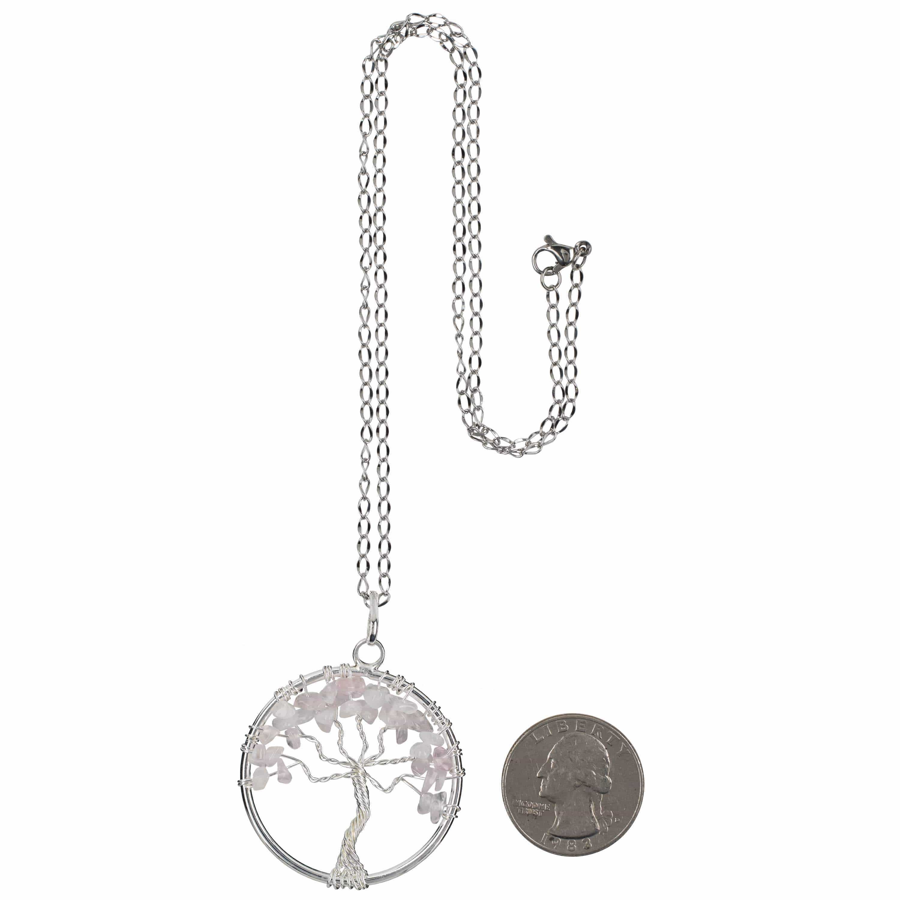 Kalifano Crystal Jewelry Rose Quartz Chakra Gemstone Tree of Life Necklace & Stainless Steel Chain CJCN20-RQ