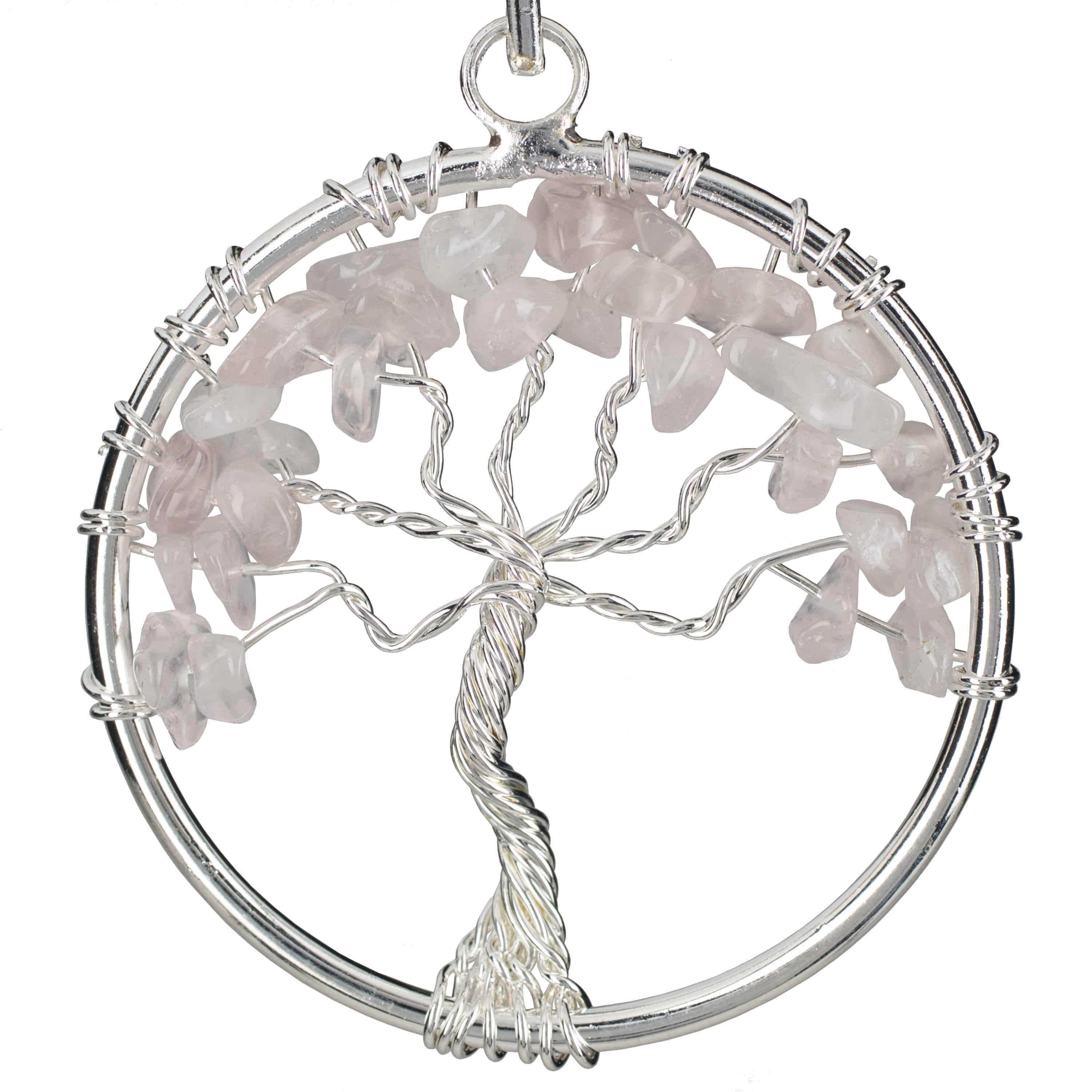 Kalifano Crystal Jewelry Rose Quartz Chakra Gemstone Tree of Life Necklace & Stainless Steel Chain CJCN20-RQ